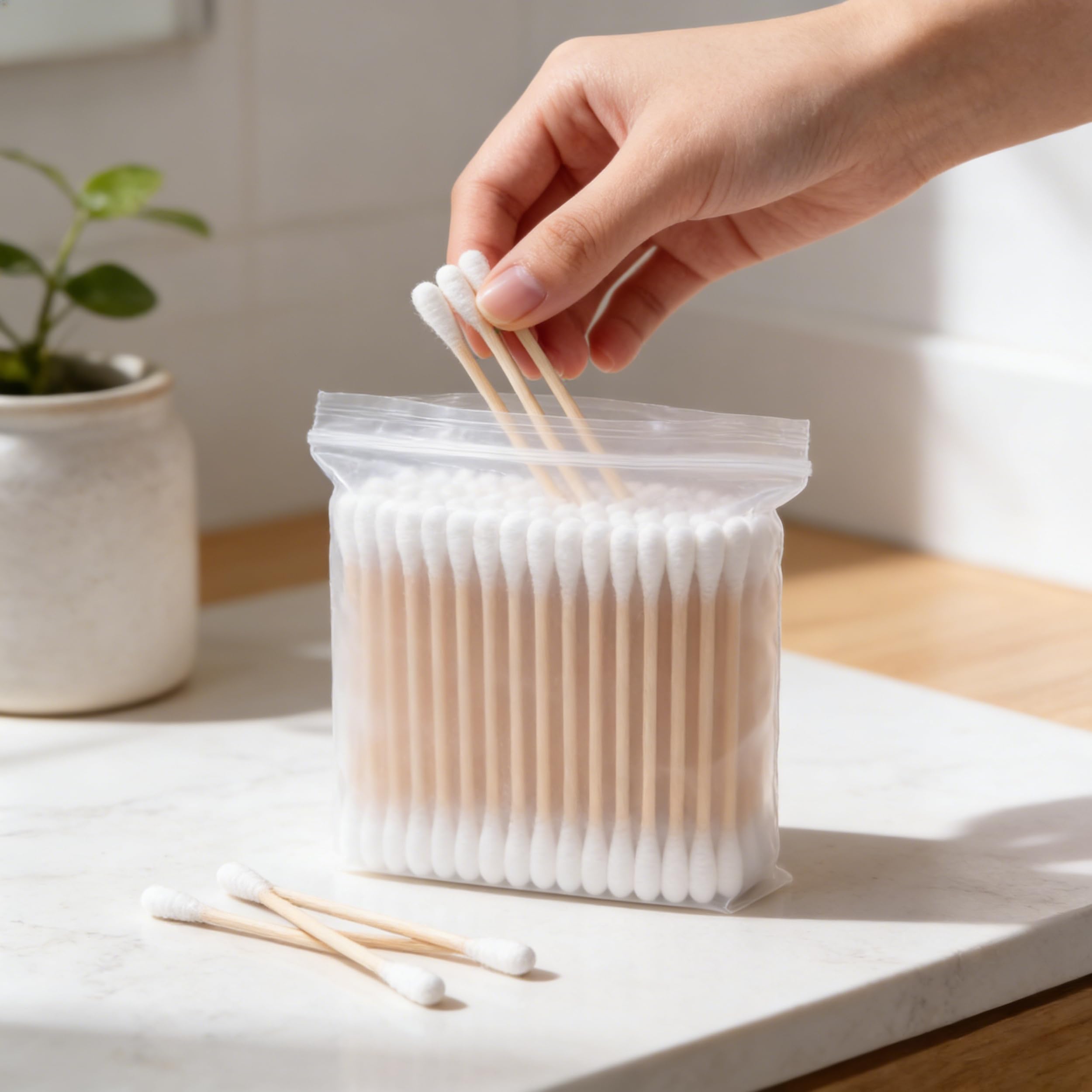 200 Pcs Double Ended Cotton Swabs, Biodegradable Cotton Makeup Applicators for Nail Polish, Eyeliner, Artwork and Precision Cleaning, Gentle Hypoallergenic Swab Sticks (200 Count) — view 6