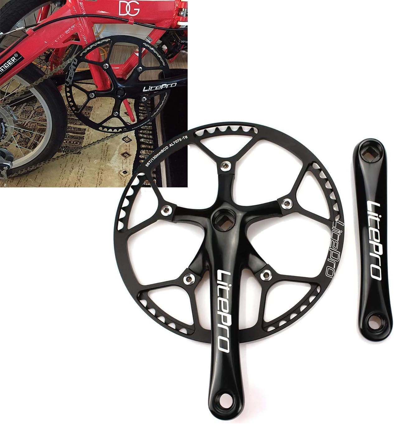 BESNIN Crankset 53T 56T 58T Single Speed Bike Crankset 170mm BCD Single Crankarms for Bicycle Square crankset Black