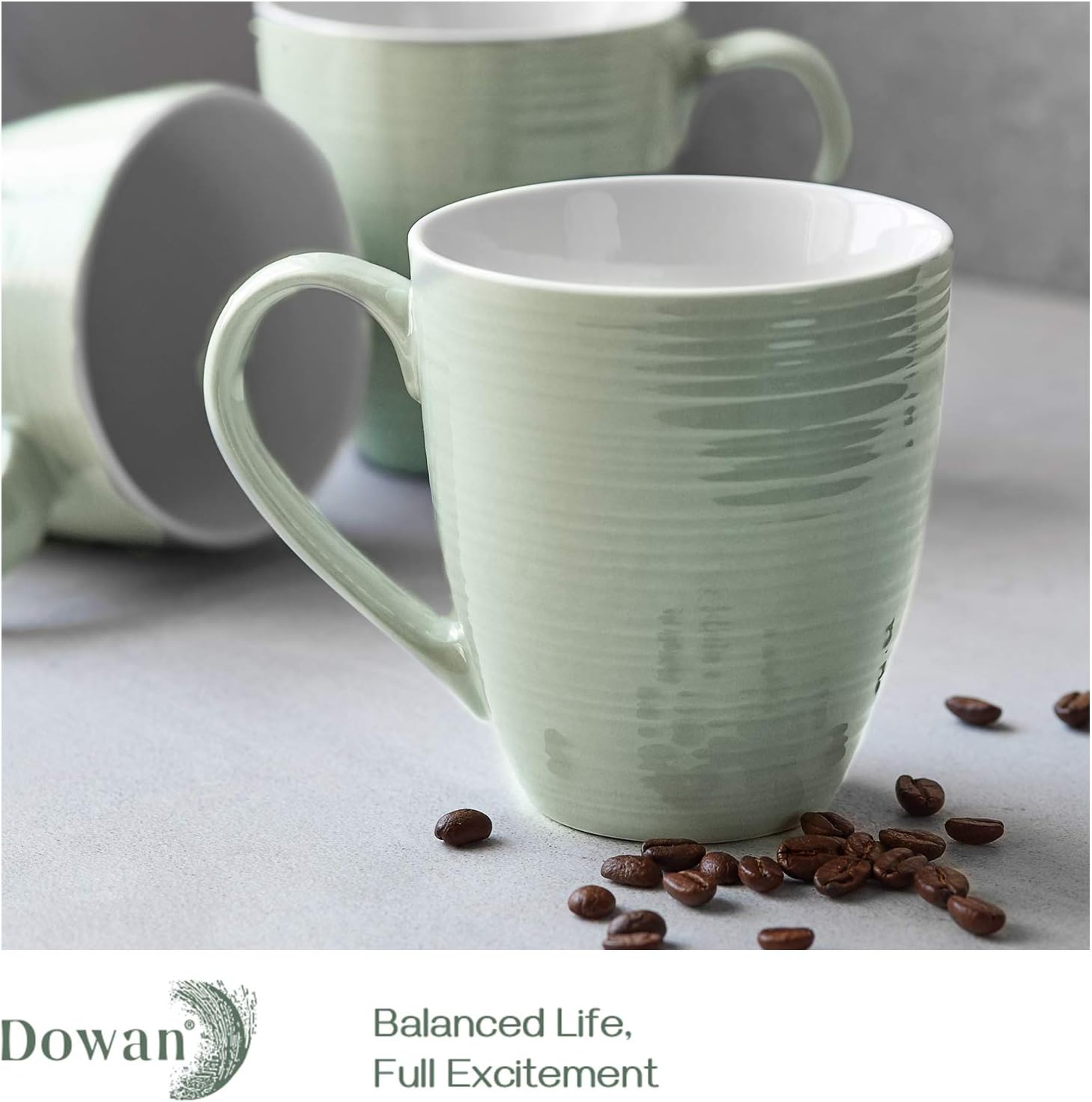 DOWAN 17 oz Large Coffee Mugs Set of 4 - Ceramic Coffee Mugs with Large Handle, Thanksgiving Christmas Coffee Cups Gift for Hot or Cold Drinks, Easy to Hold & Texture Design, White