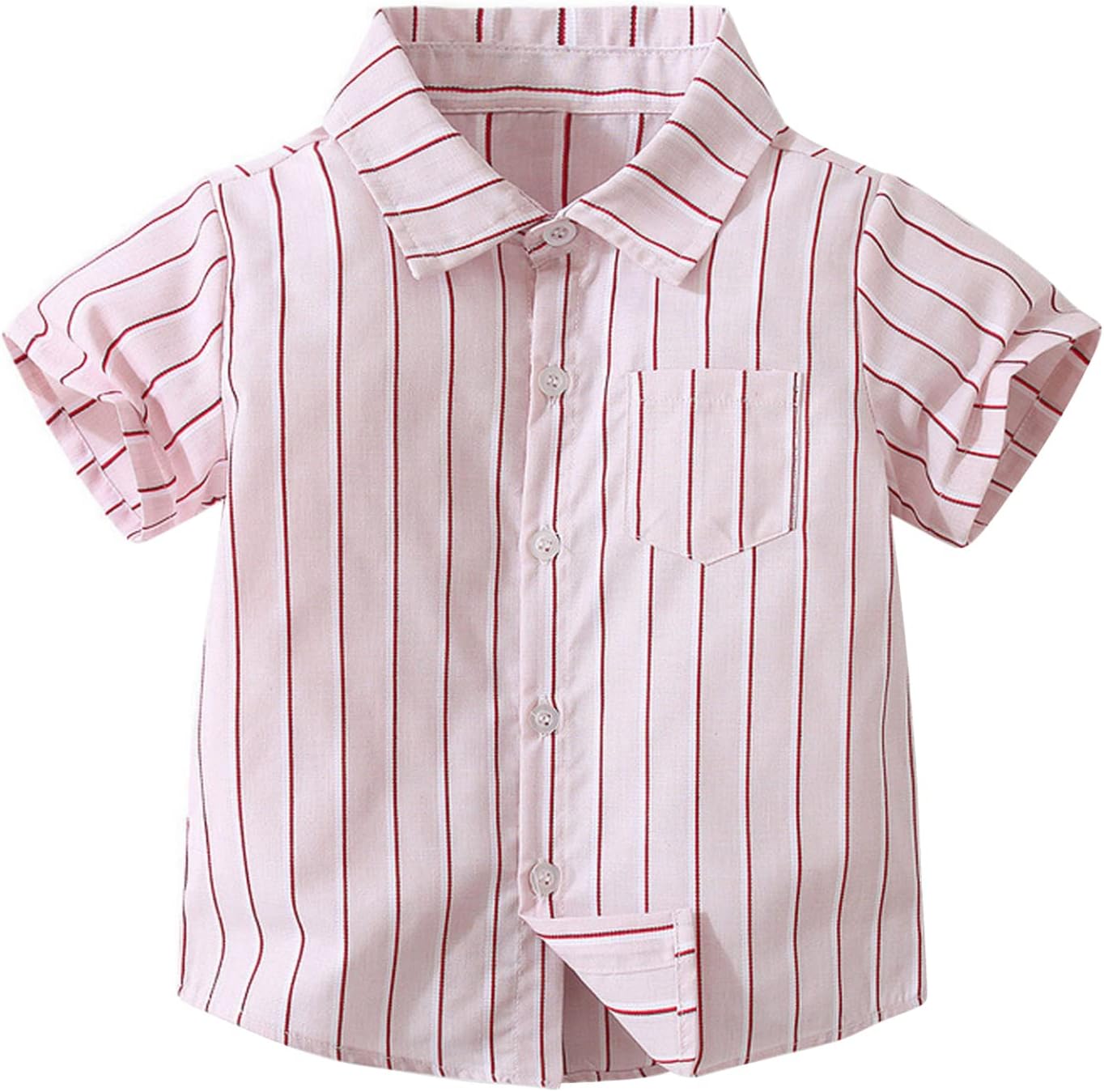 Baby Toddler Boys Short Sleeve Button Down Vertical Striped Casual Shirt