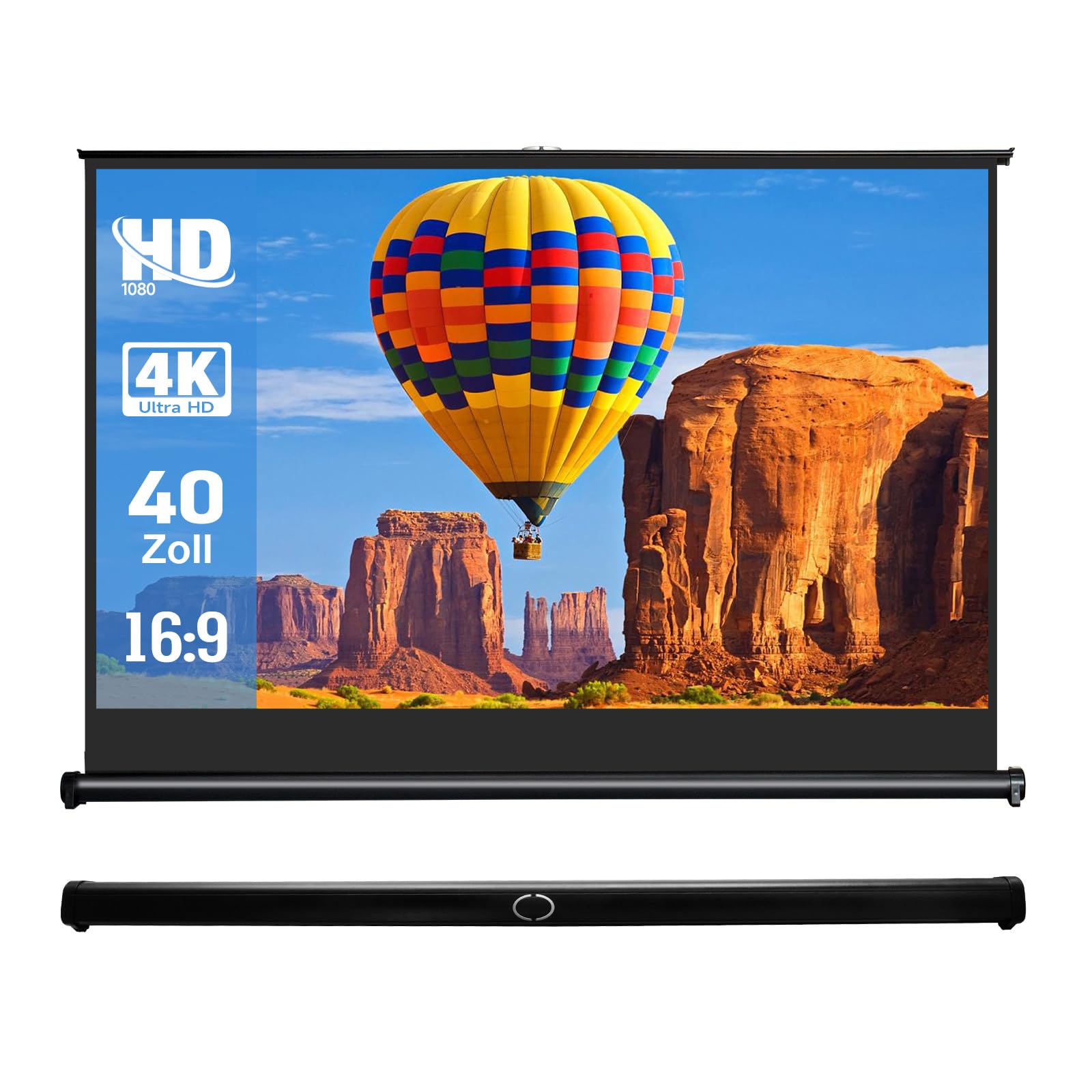 IN&VI Tragbare Leinwand Beamer 40 Zoll,Pull-Up Beamer Leinwand mit Ständer für Camping,Heimkino,Schule,Treffen