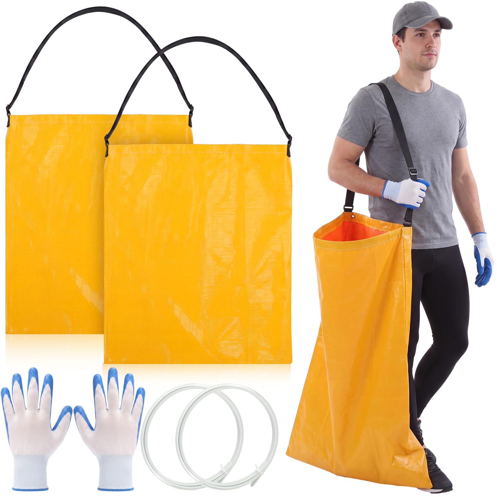 Faccito Lot de 2 sacs à litière avec bandoulière - Support de sac poubelle en vinyle - 1,2 m³ - Ne se plie pas - Portable - Pour terrasse, cour, jardin (jaune)