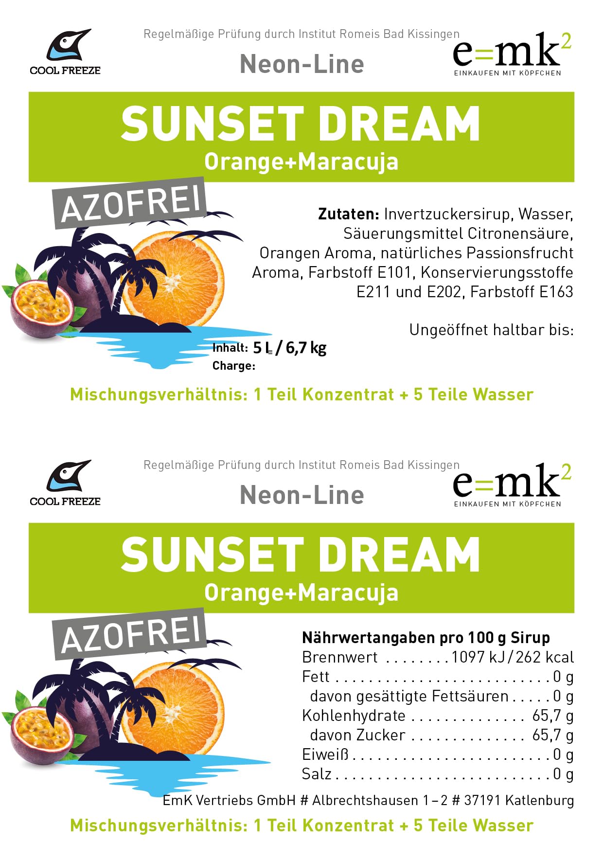 Slush-Sirup Eis Sunset Dream (Orange-Maracuja) | Konzentrat 5 L | Azo und Glycerin Frei | Slushy Eis selber machen | Slushmaschine Konzentrat 1:5, Perfekt für Ninja Slushy Maschine | Premium Qualität