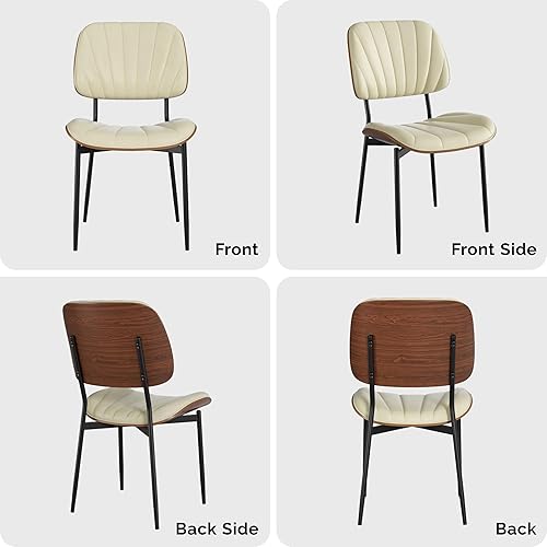 Miniatura 3 de Juego de 4 sillas de comedor con respaldo de madera maciza, sillas modernas tapizadas de piel sintética para cocina, comedor, color beige