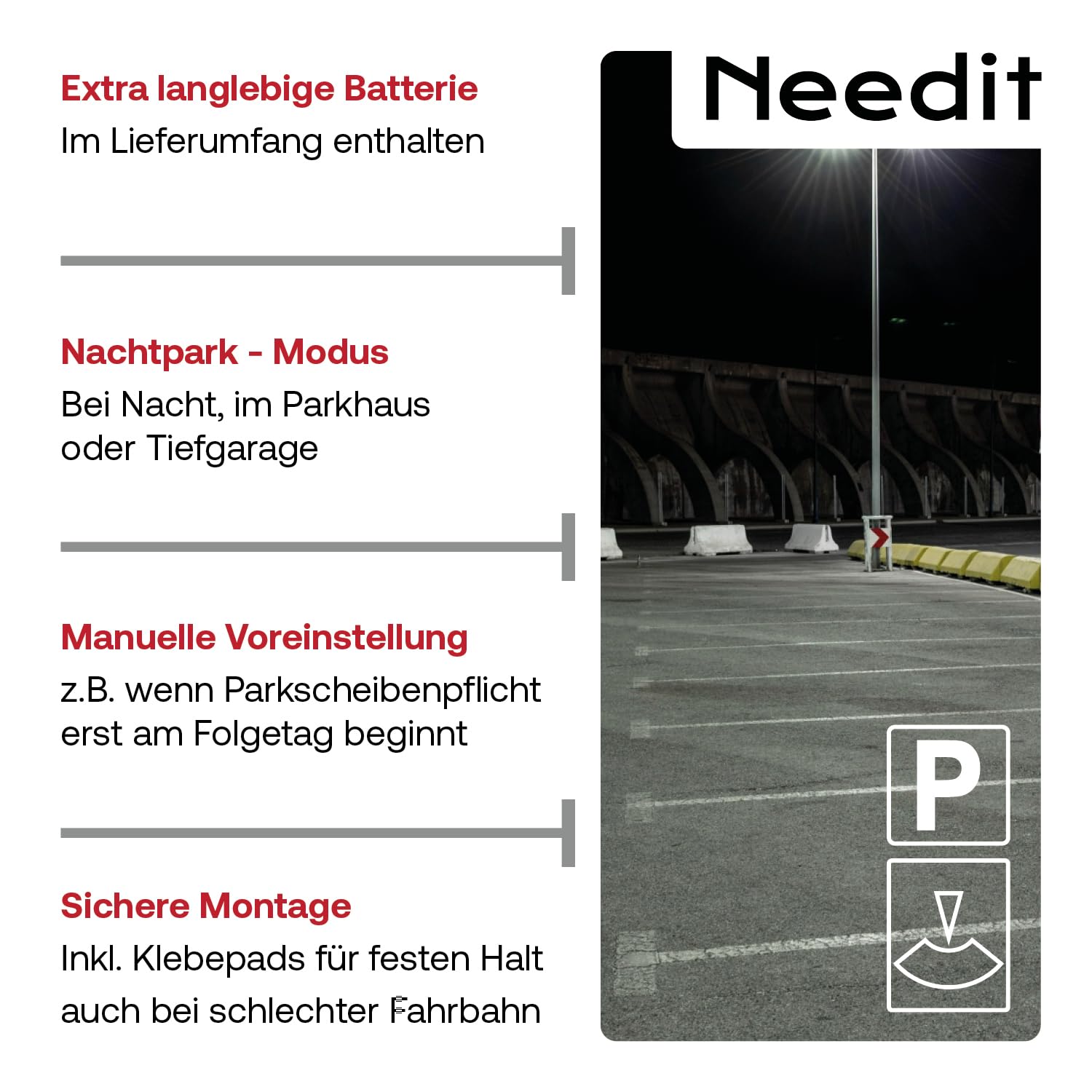 Needit elektronische Parkscheibe Park Lite One I automatische Parkscheibe elektrisch mit Zulassung vom Kraftfahrt-Bundesamt I Digitale Parkuhr mit 2 Displays I funktionell, langlebig & zuverlässig