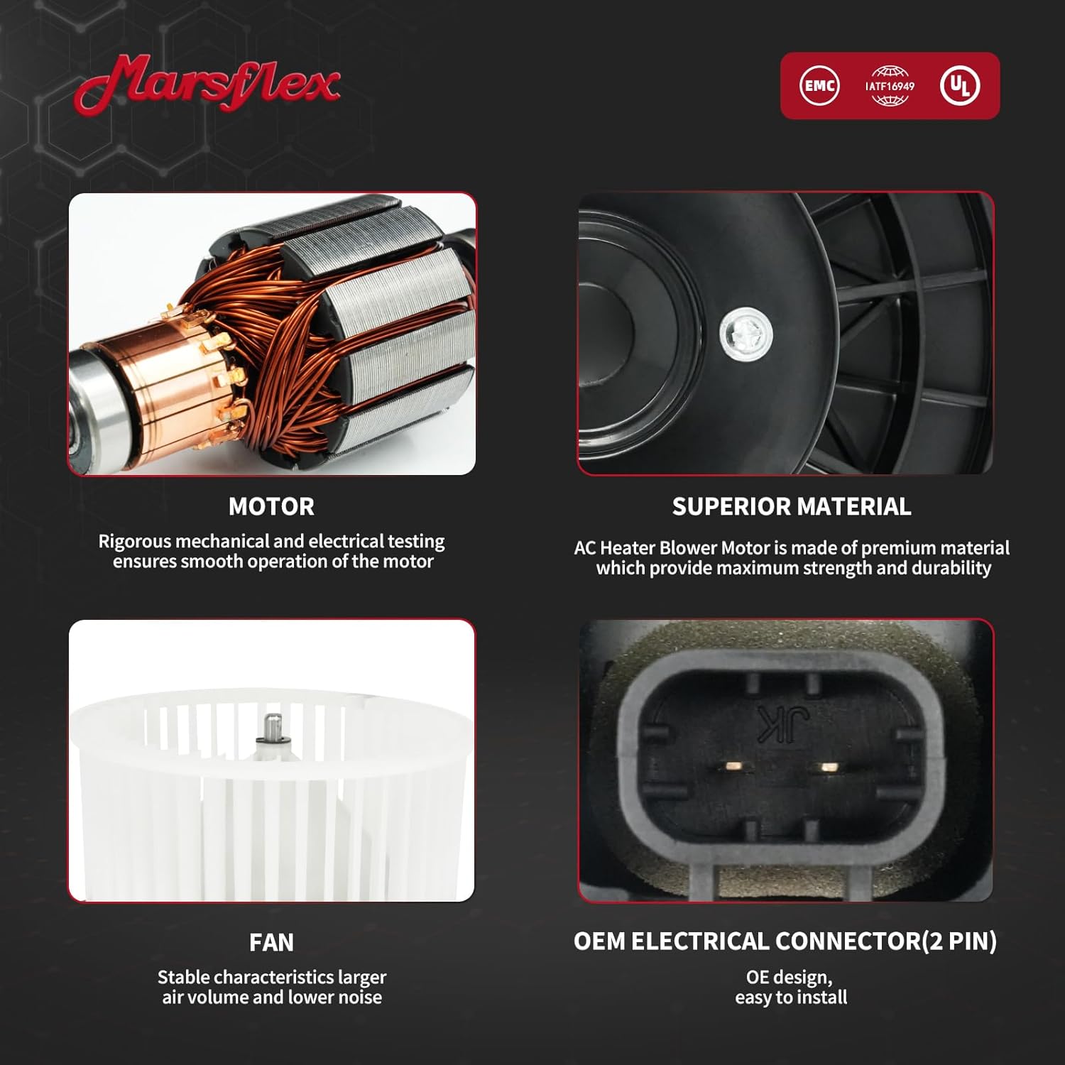 Marsflex Front Blower Motor 700191 for 2003-2006 Chevy Silverado Avalanche GMC Sierra Cadillac Escalade, 2004 2005 Automotive Replacement Blower Motor Fan OE: 89019320, 89019301, 3010033, 15-81124