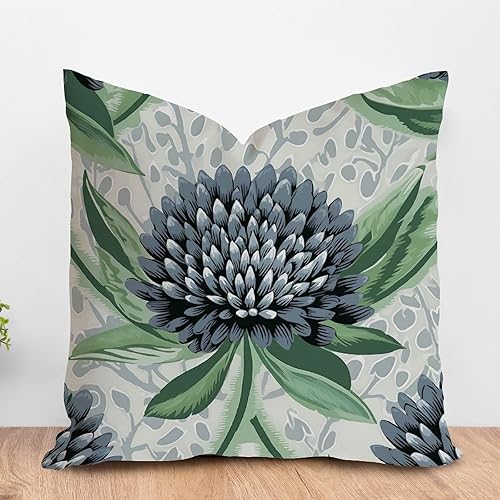 ArogGeld Funda de cojín chinoiserie floral, color gris, verde, para casa de campo, almohada decorativa de doble cara para sala de estar, sofá,