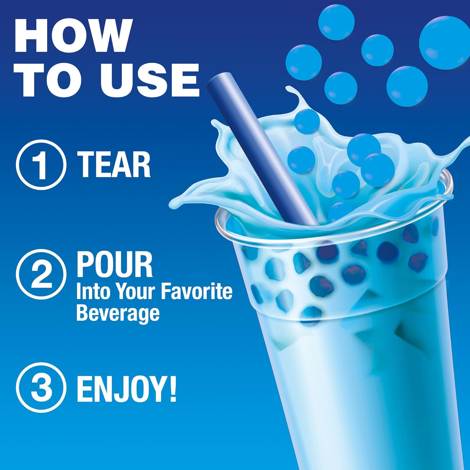 BOBAVIDA Super Blue Raspberry Boba Pearls, Popping for Drinks, Desserts & Food Toppings, Non-GMO Fruit, 3 oz Each, 10 Packets with Straws