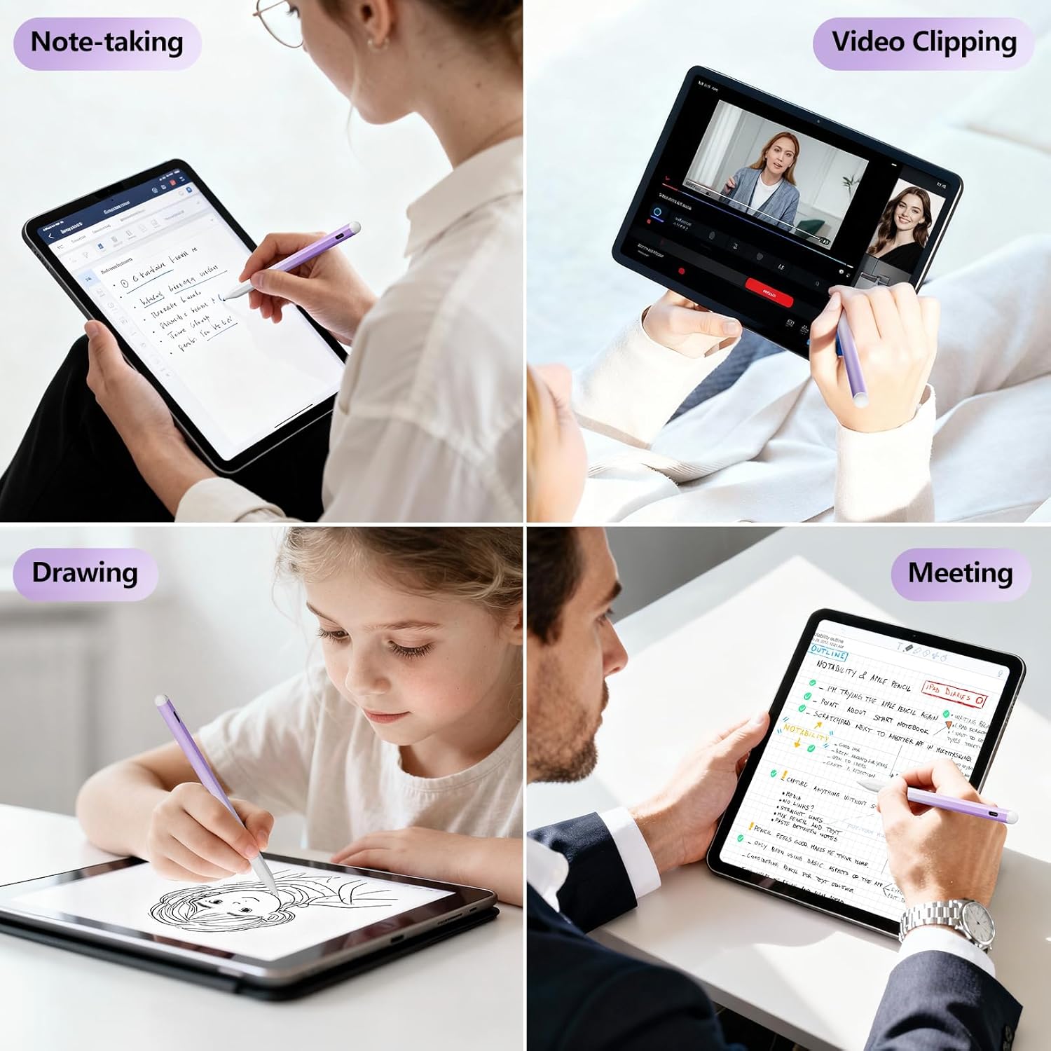 Stylus Pen for iPad 6th-11th Generation-2X Fast Charge Active Pencil Compatible with 2018-2026 Apple iPad Pro 11"/12.9"/M4, iPad Air 3/4/5/M2/M3/M4,iPad mini 5/6/7 Gen-Gradient White Purple