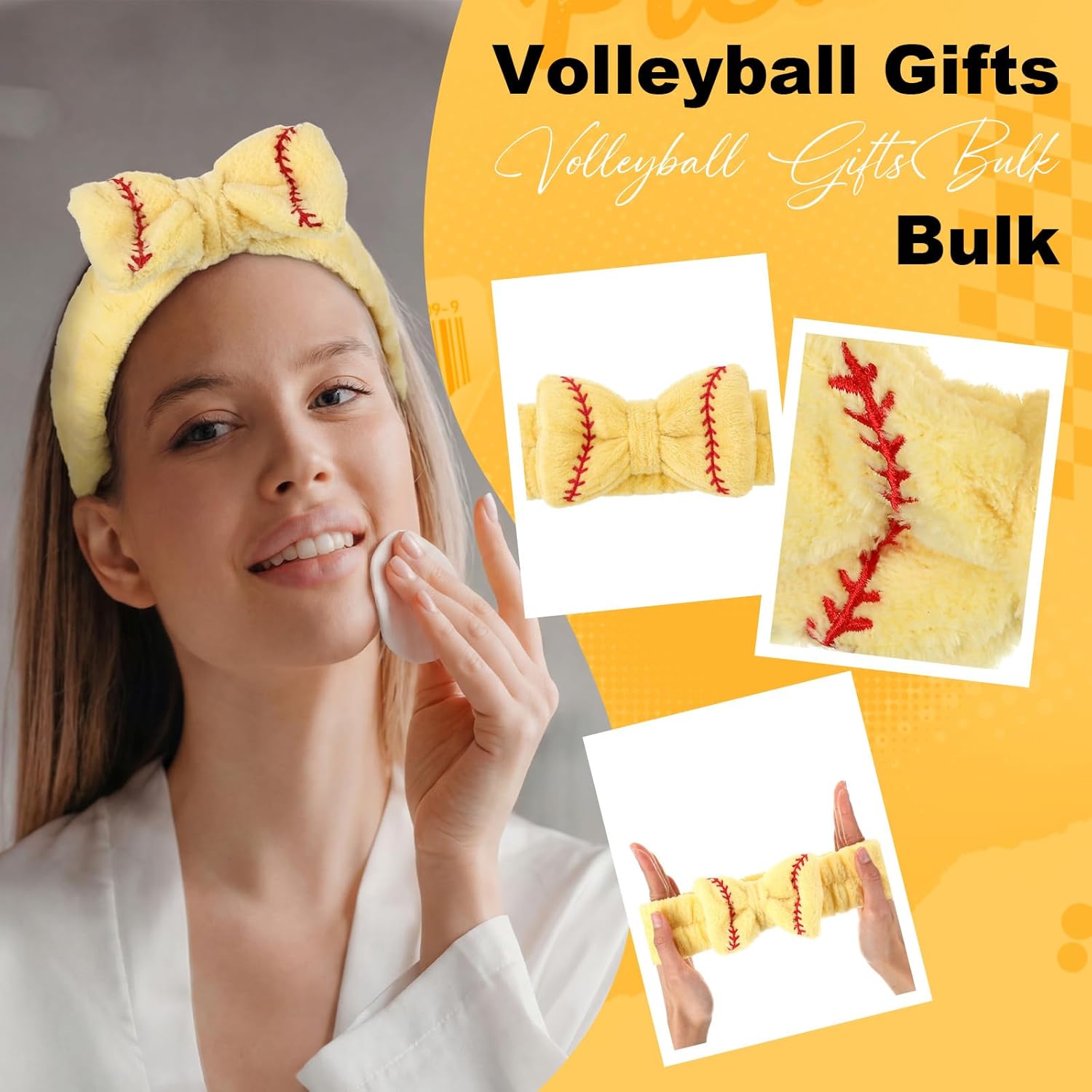 Zeyune 12 Pcs Softball Makeup Headbands with Removable Bow, Baseball Hairbands for Women, Ehair Band for Washing Face, Team Uniform, Cheerleading, Sport Themed Party Favors & Gifts