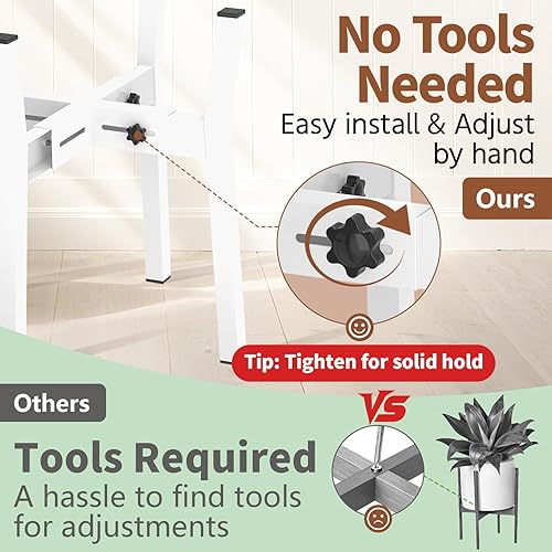 Miniatura 3 de LASZOLA Soporte Ajustable Blanco para Plantas para Maceteros Grandes Individuales de Exterior e Interior, Soporte de Suelo de Metal Resistente para