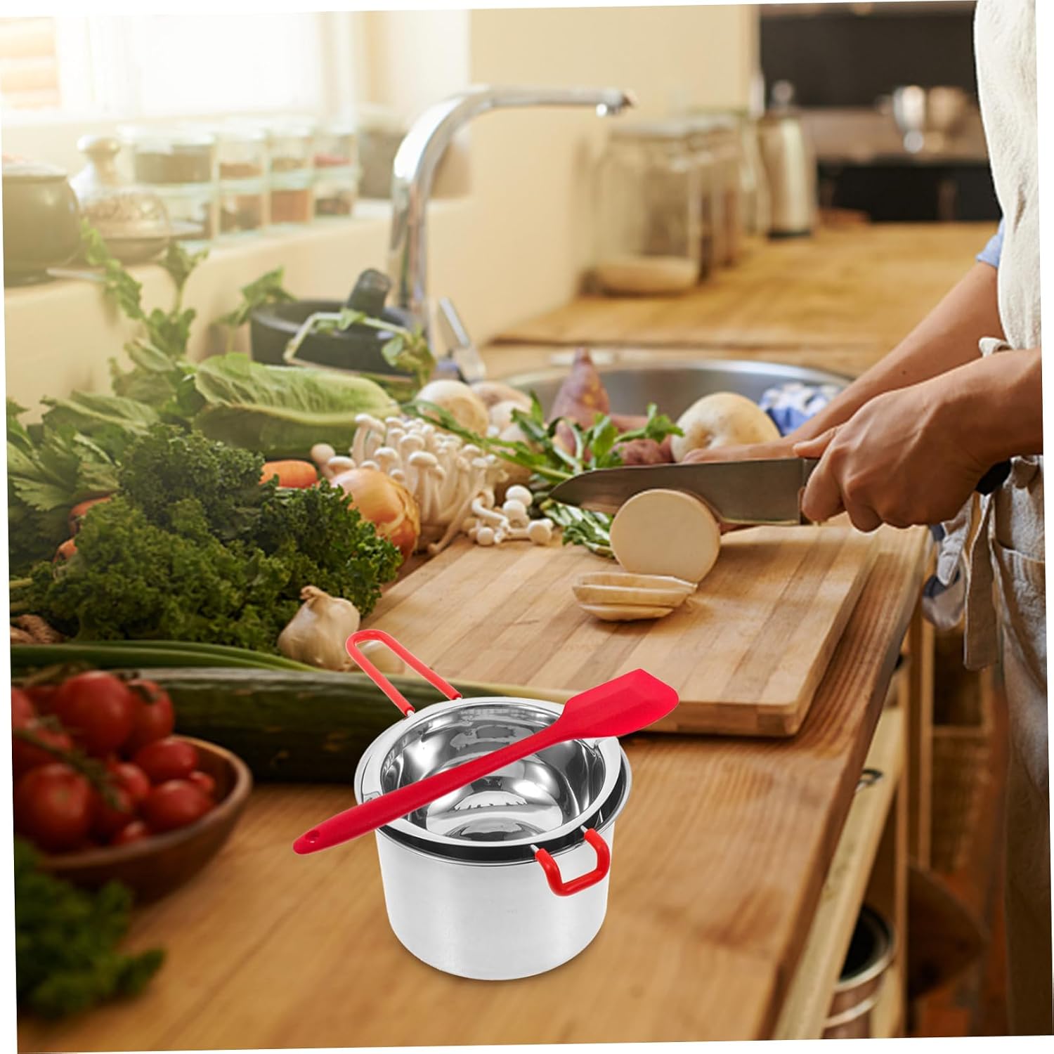 600ml Double Boiler Pot Set with Spatula and Scraper Stainless Steel