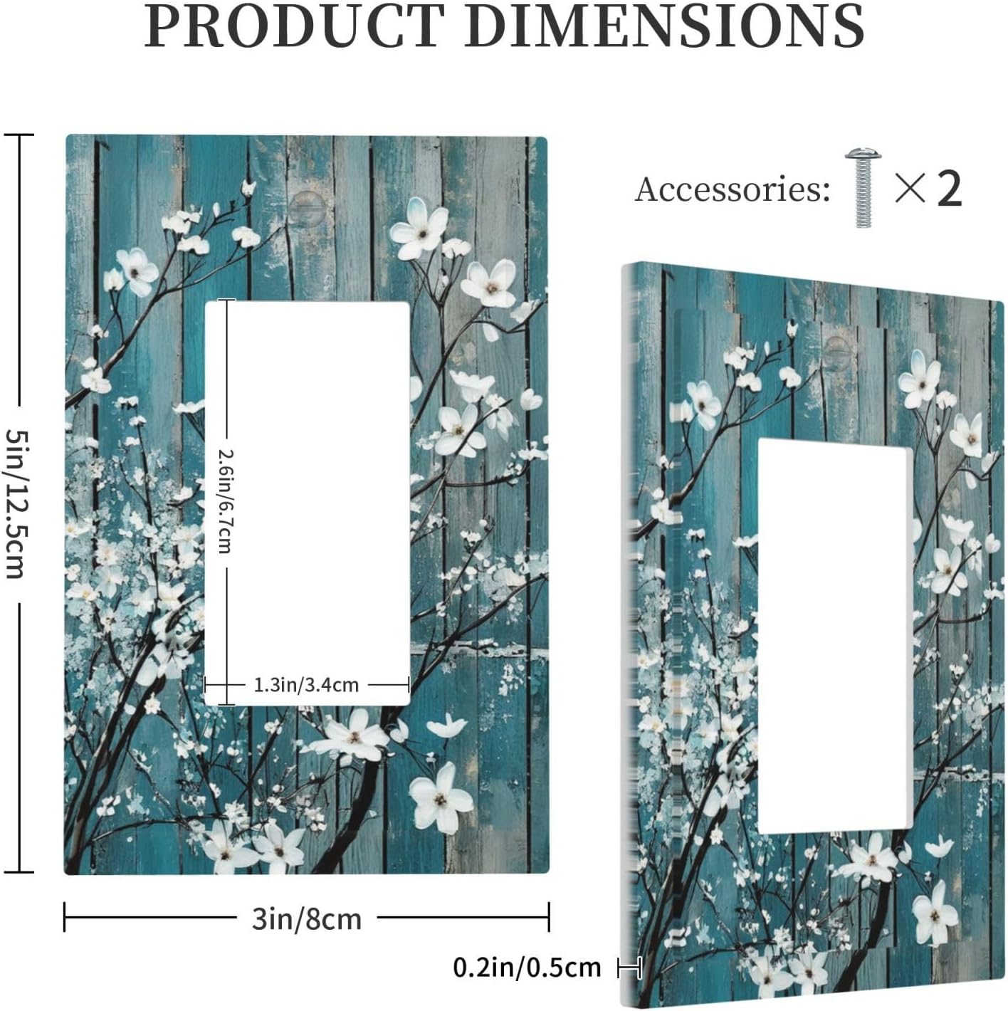 Decorative Outlet Covers White Flowers Blue Wood Plank Farmhouse Country Unique 1 Gang Single Decora GFCI Device Light Switch Cover Plate 1 Rocker Wall Plate Jumbo Switch Plate Cover image 5