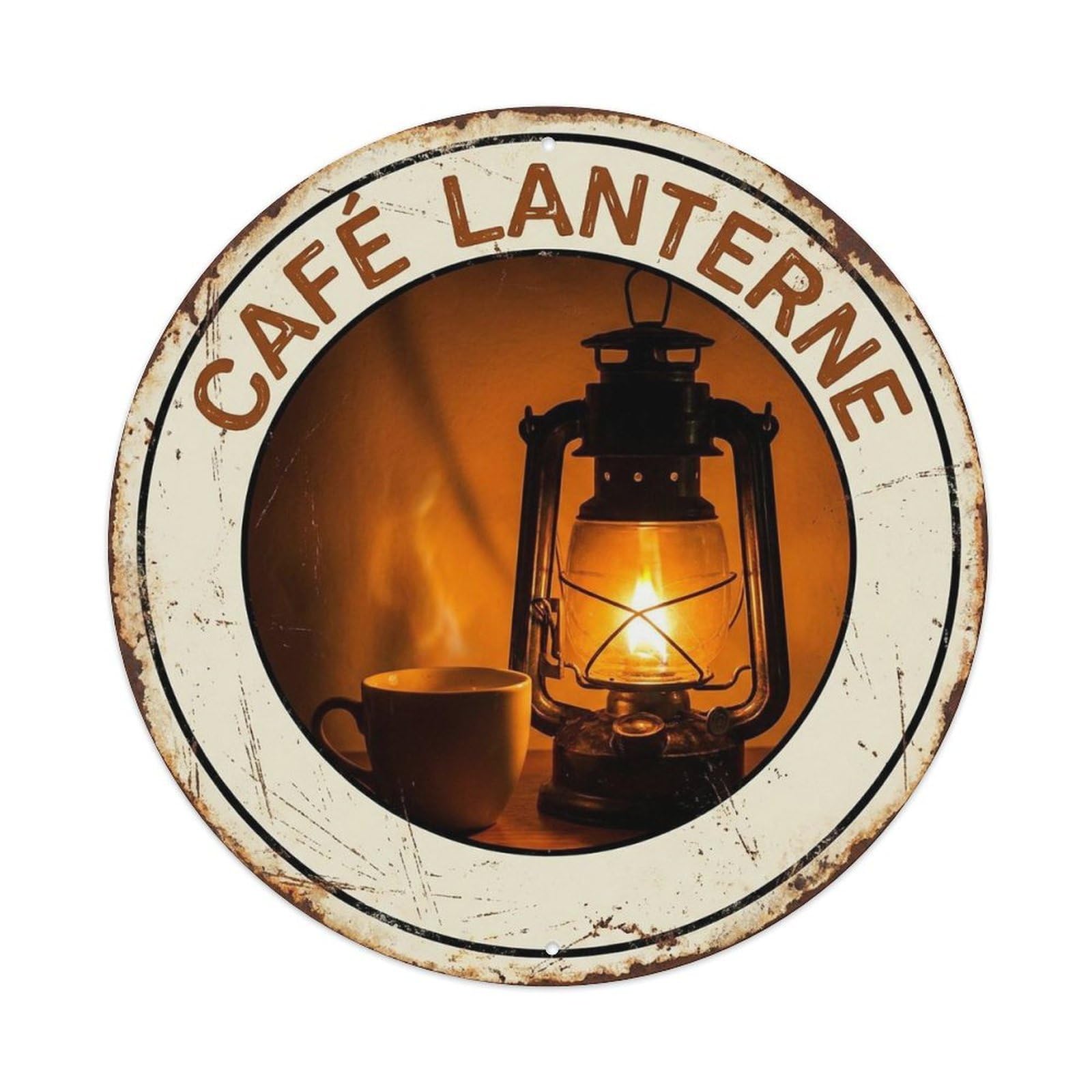 Glow Coffeehouse Lantern Cafe Pastry Espresso Bistro Metal Tin Sign Plaque Wall Decor for Cafe, Man Cave, Club Bar, Office, Home Garden Round Metal Poster 8x8Inch