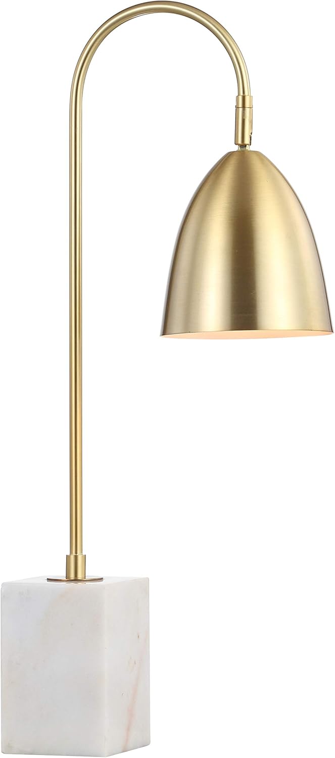 JONATHAN Y 26" Brass Gold Arched Metal Table Lamp with White Marble Base, Modern Glam Desk Lamp for Living Room, Bedroom or Home Office, LED Bulb Included JYL1092A