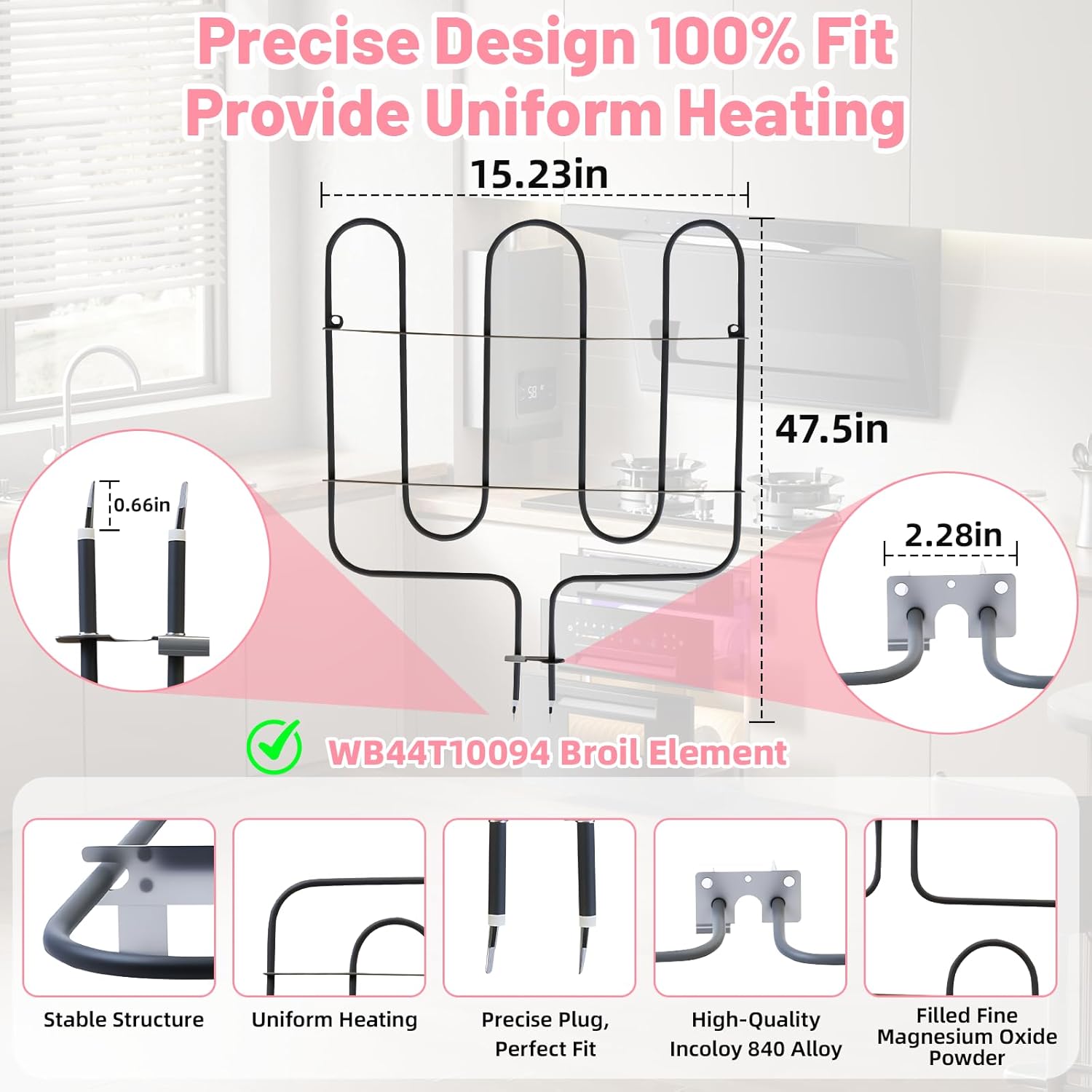 LXun Upgrade WB44T10094 Oven Heating Element Compatible with GE Range Stove Oven Parts, WB44T10094 Broil Element Part Replaces PS2359892 AH2359892 1536684 EAP2359892 AP4412352