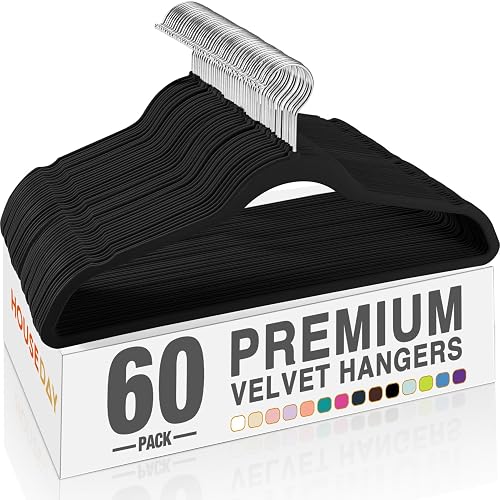 HOUSE DAY Black Velvet Hangers 60 Pack, Premium Non Slip