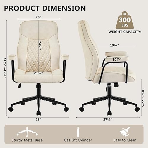 Miniatura 2 de Silla de escritorio de cuero para oficina en casa, cómoda silla de oficina moderna de mediados de siglo con soporte lumbar, silla giratoria
