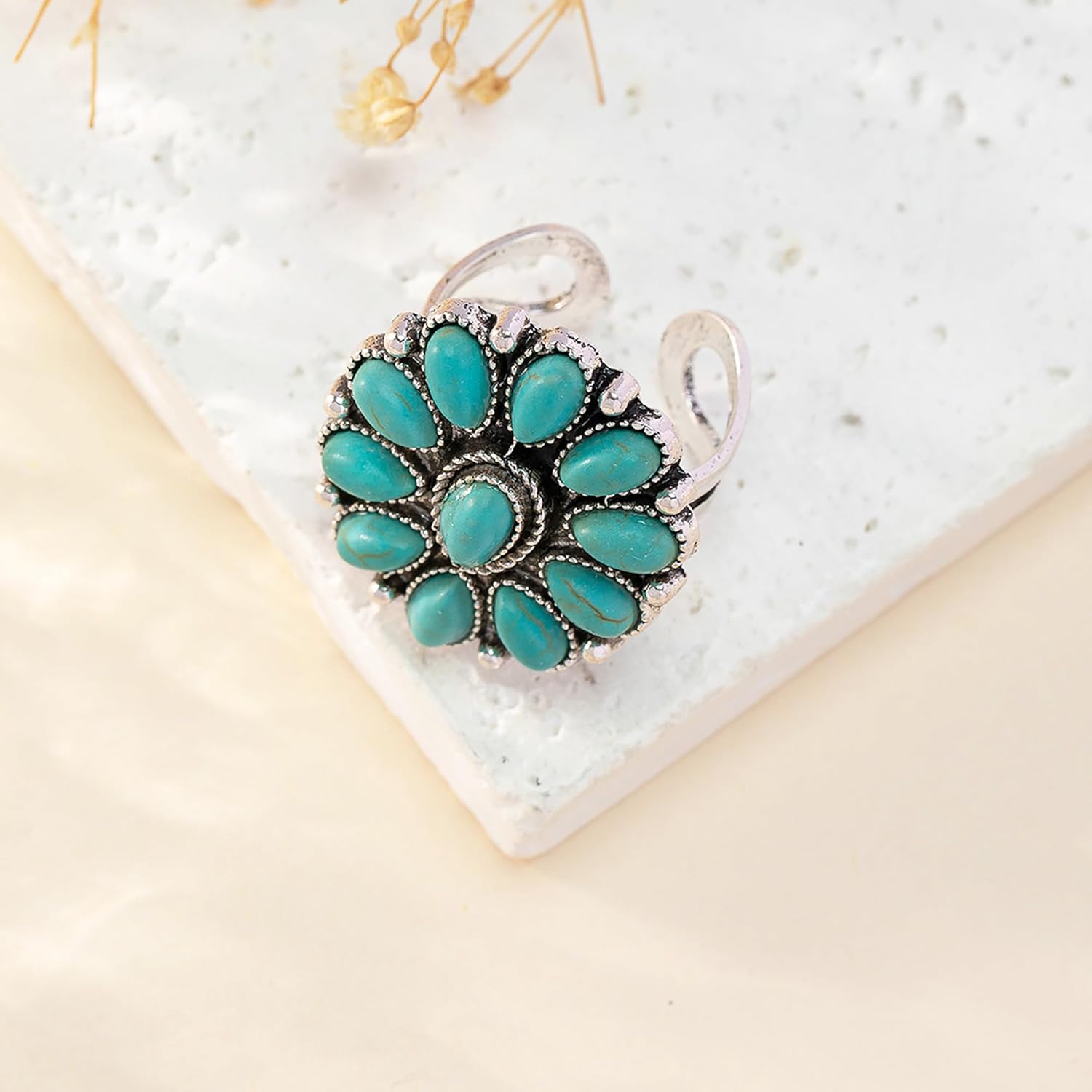 4 PCS Western Turquoise Jewelry for Women Boho Vintage Navajo Pearl Necklace Earring Bracelet Ring Set Country Cowgirl Accessories for Gift - Image 6