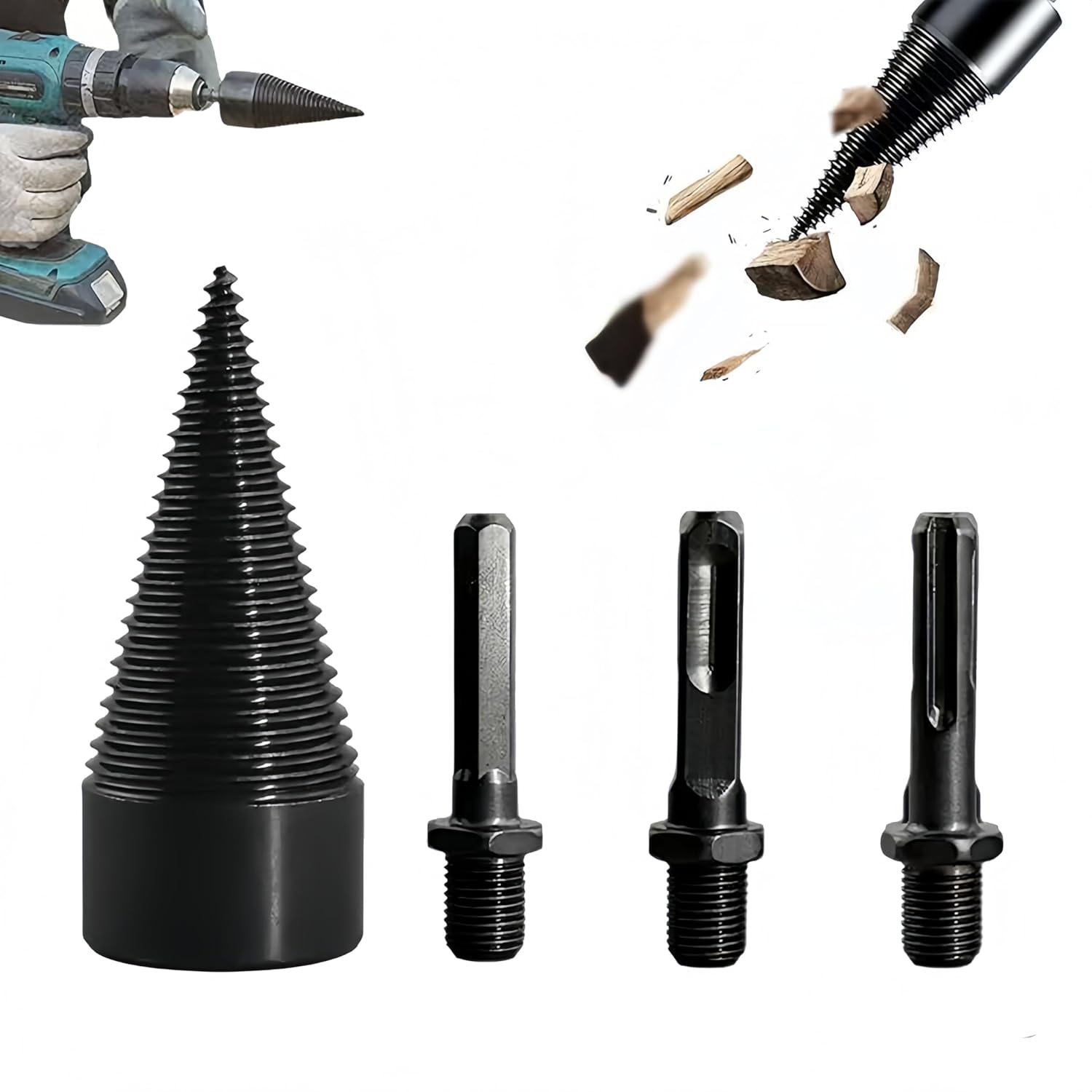 Firewood Drill Bit Set, Wood Splitter Drill Bit Wood Splitter Easy Log Splitting Drill Bit Heavy Duty Detachable Electric Drills Bits, Log Splitters Drill Bits (1, 32 mm 4 Pcs)