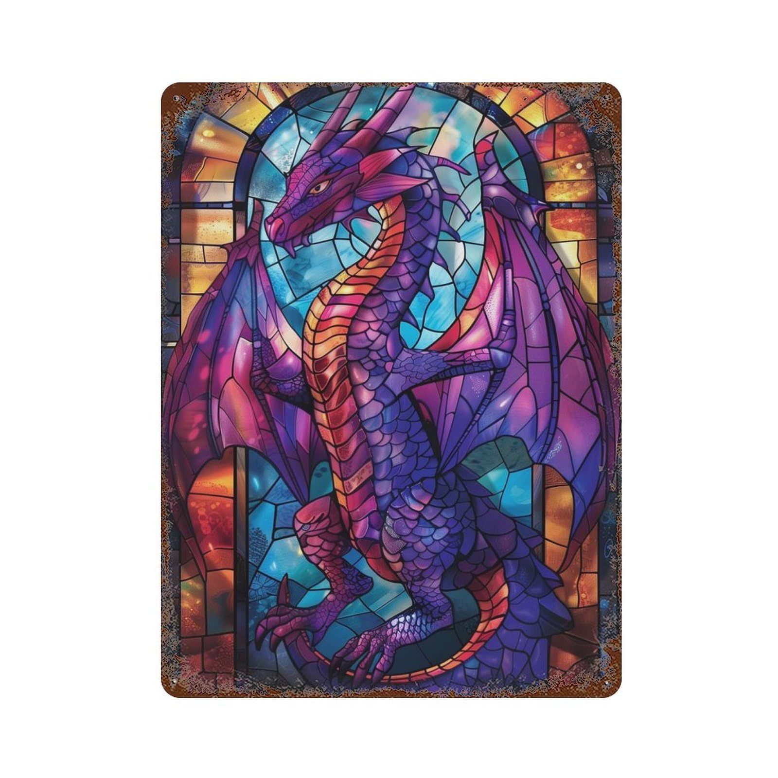 Stained Glass Dragon Decorative Tin Sign 15.7"x11.8", for Farmhouse, Kitchen And Entryway Decor, Shabby Chic Decor
