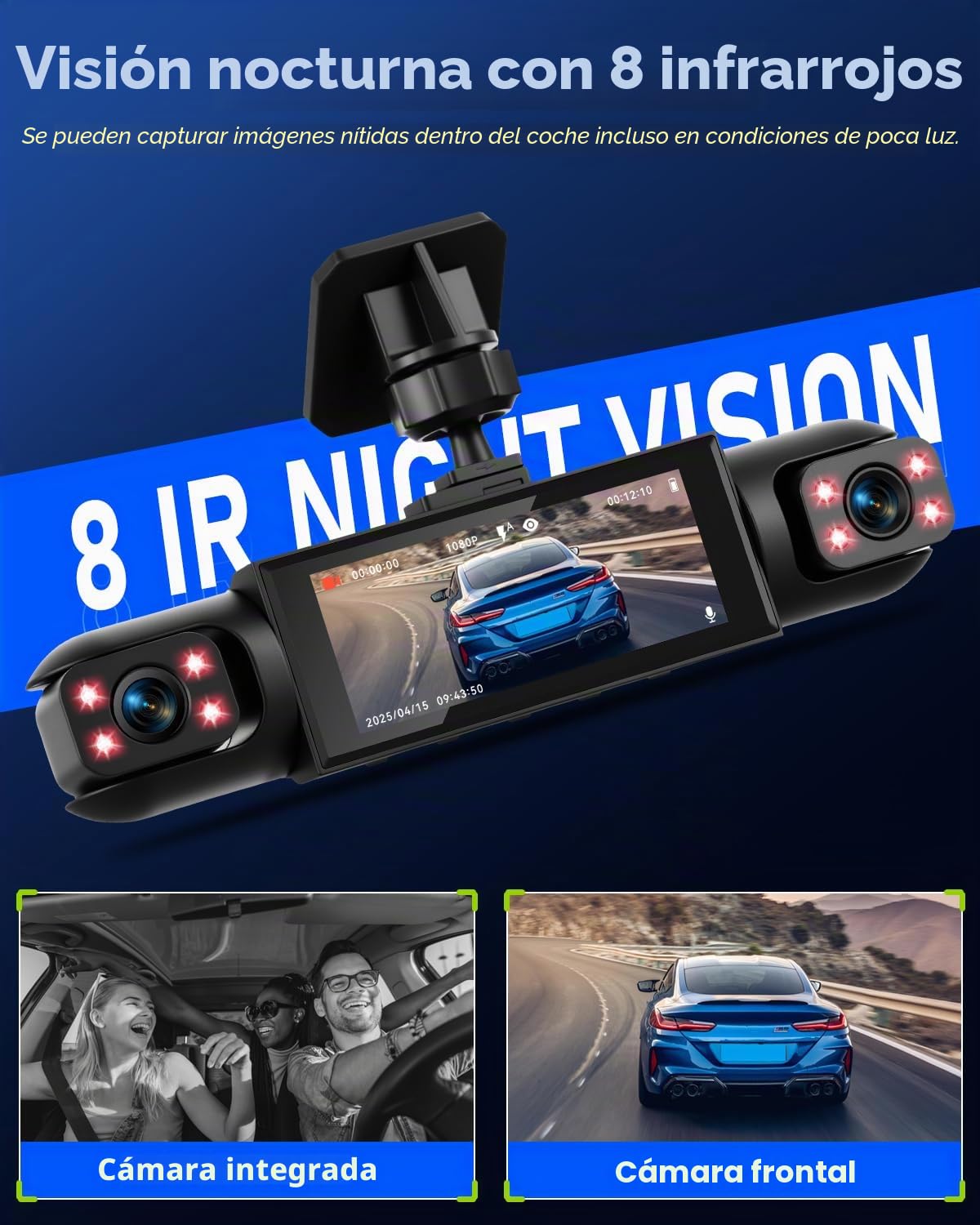 NHOPEEW Cámara Frontal y Trasera de 4 Canales para automóviles con Pantalla de 3,16 Pulgadas - Cámara de salpicadero con visión Nocturna 360° 8R, grabación en Bucle y detección de Movimiento