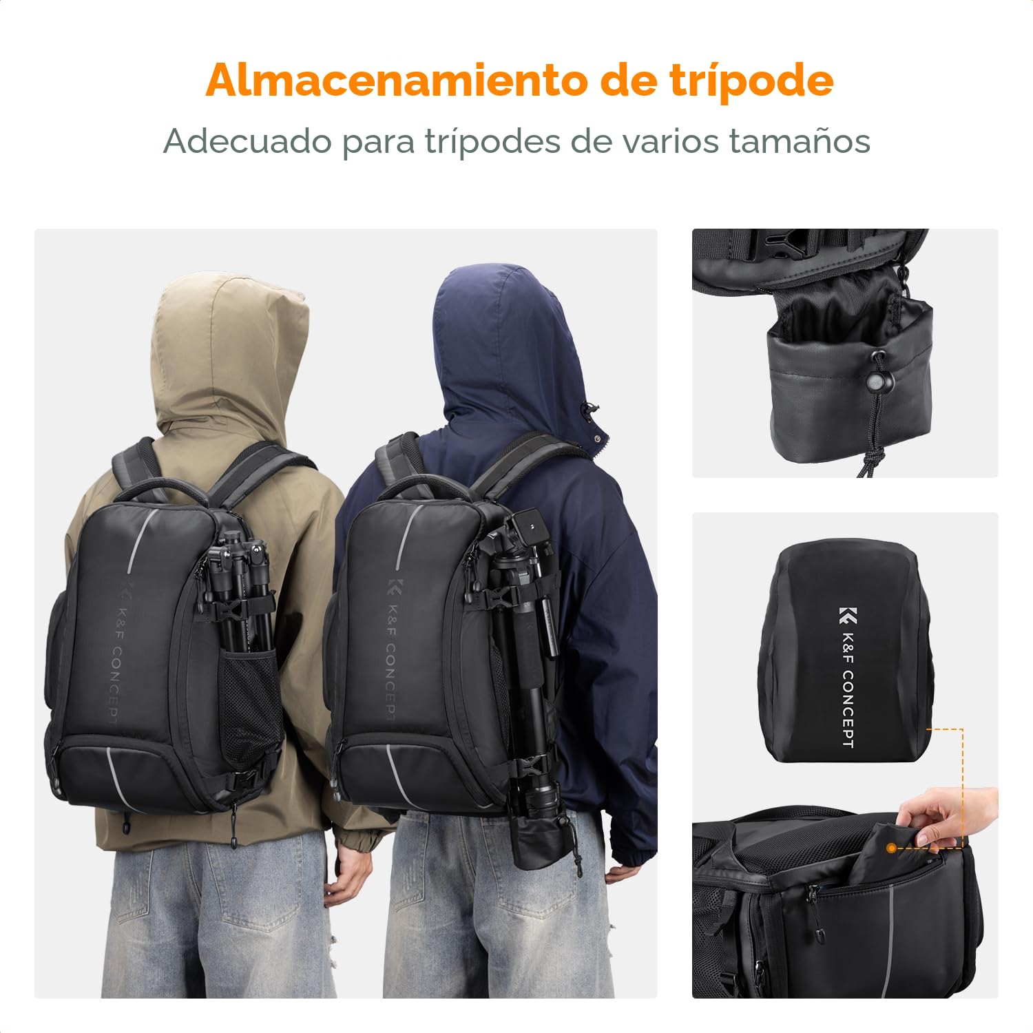 K&F Concept Mochila para cámara, bolsa de cámara de gran capacidad de 25 L para fotógrafos con protector de lluvia y compartimento para laptop de 15.6 pulgadas compatible con dron Canon/Nikon/Sony/DJI