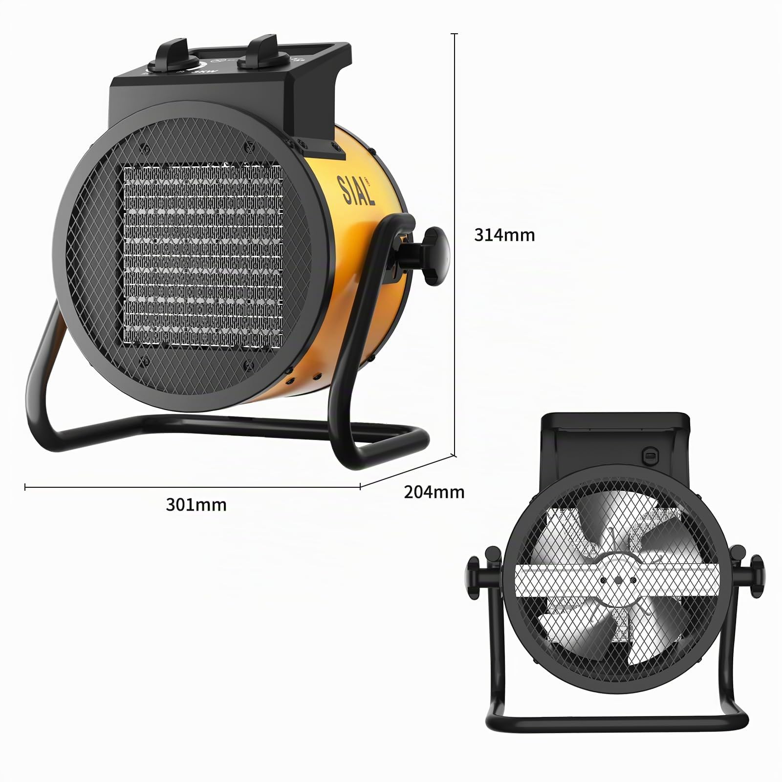 SIAL Calefactor Cerámica 3000 W - Radiador Electrico - Bajo Consumo - Calefacción Industrial - Calor Rápido 3 Segundos - Apto Para Oficinas, Baños, Talleres(Amarillo)