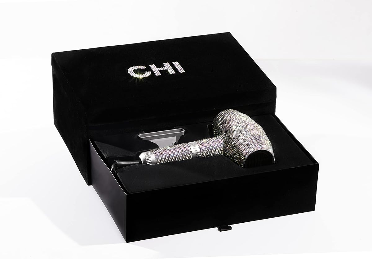 La bengala V.I.P. Set de regalo para peinado, incluye plancha de peinado de lava volcánica de 1", secador de pelo profesional de 1600 W y estuche de terciopelo negro
