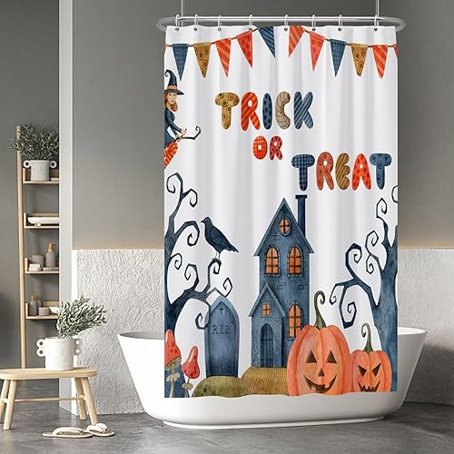 Miniatura 183 de Baocicco Juego de cortinas de ducha de fantasmas de Halloween, encantadores fantasmas de dibujos animados, divertidos trucos o tratos, cortinas de