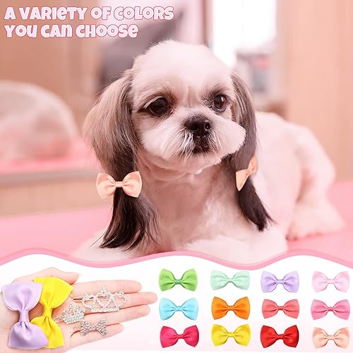 Miniatura 5 de Janinka 29 lazos para el pelo de perro, 24 pinzas para el pelo de Yorkie para cachorros, 5 accesorios de cristal para perros, accesorios de aseo con