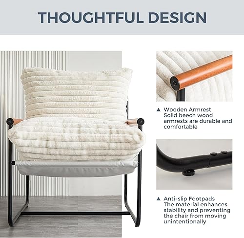 Miniatura 6 de MAXYOYO Silla decorativa, sillón Sherpa para sala de estar, sillas de acento modernas de mediados de siglo, silla de dormitorio de lectura Boucle,