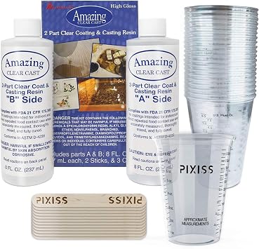 Amazing Clear Cast Epoxy Resin Kit by Alumilite - Deep Pour With 20x Disposable Plastic Mixing Cups and Pixiss Mixing Sticks Bundle