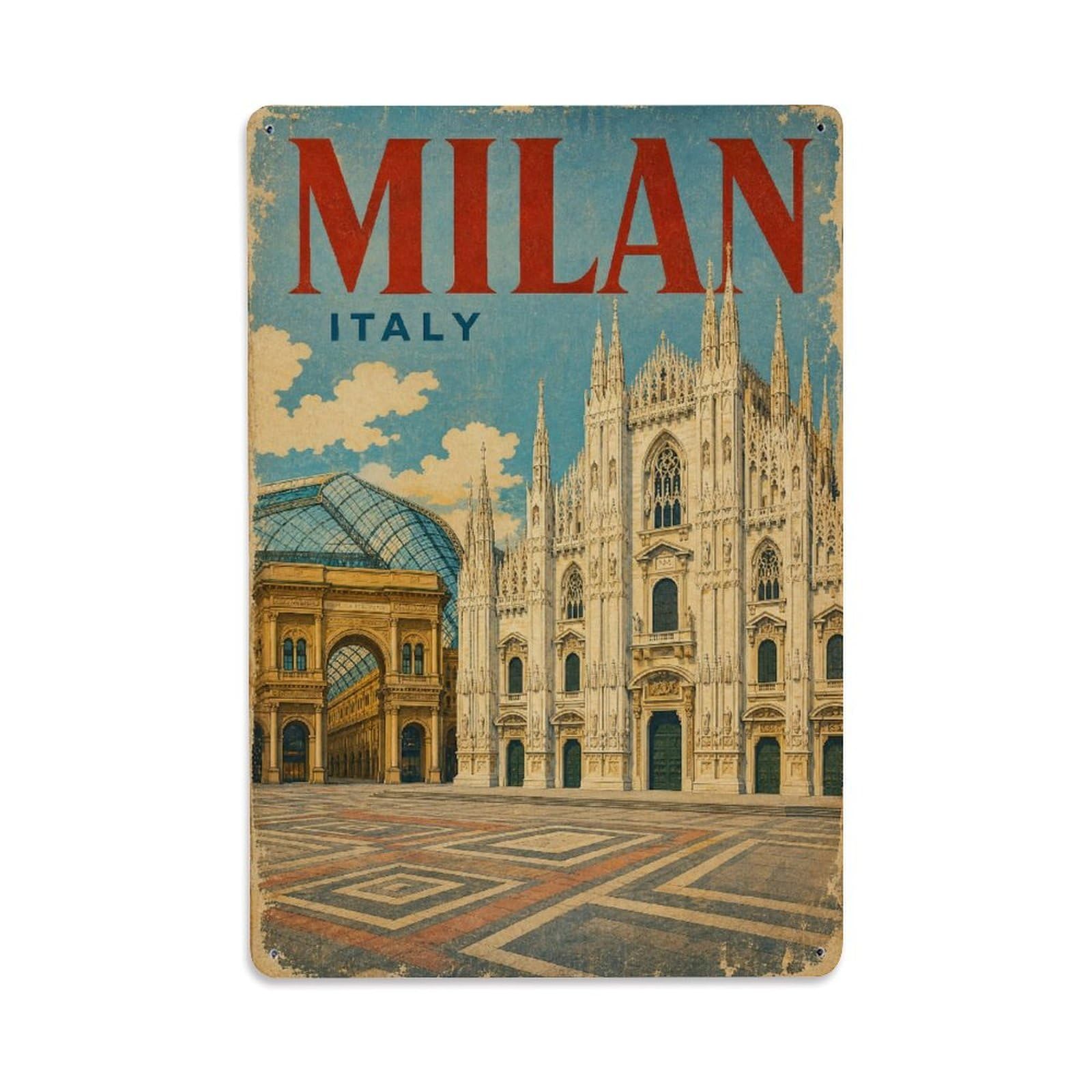 Retro Travel Italy Milan Metal Tin Sign Plaque Wall Decor for Cafe, Club Bar, Office, Garden Metal Poster 8x12Inch