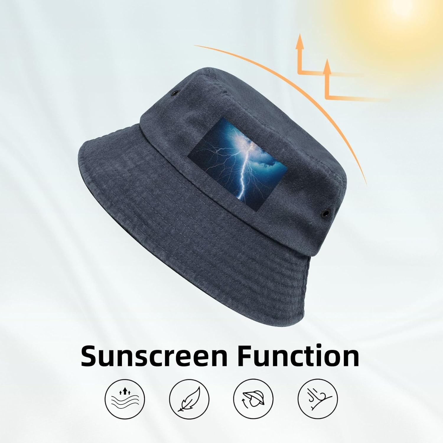 Lightning Printed Cowboy Fisherman hat, Suitable for Outdoor Fishing Beach Party Fisherman hat Hip-hop hat, Navy Blue