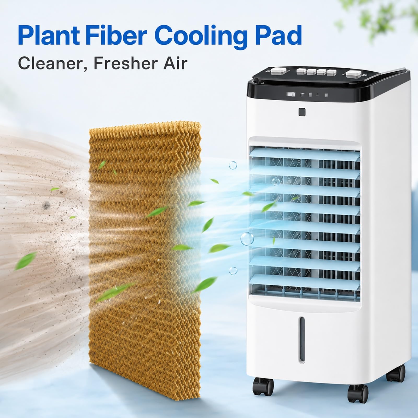 Enfriador de Aire con Ruedas, Climatizador Evaporativo Portátil con Depósito Agua, Ideal para Hogar, Oficina, Dormitorio