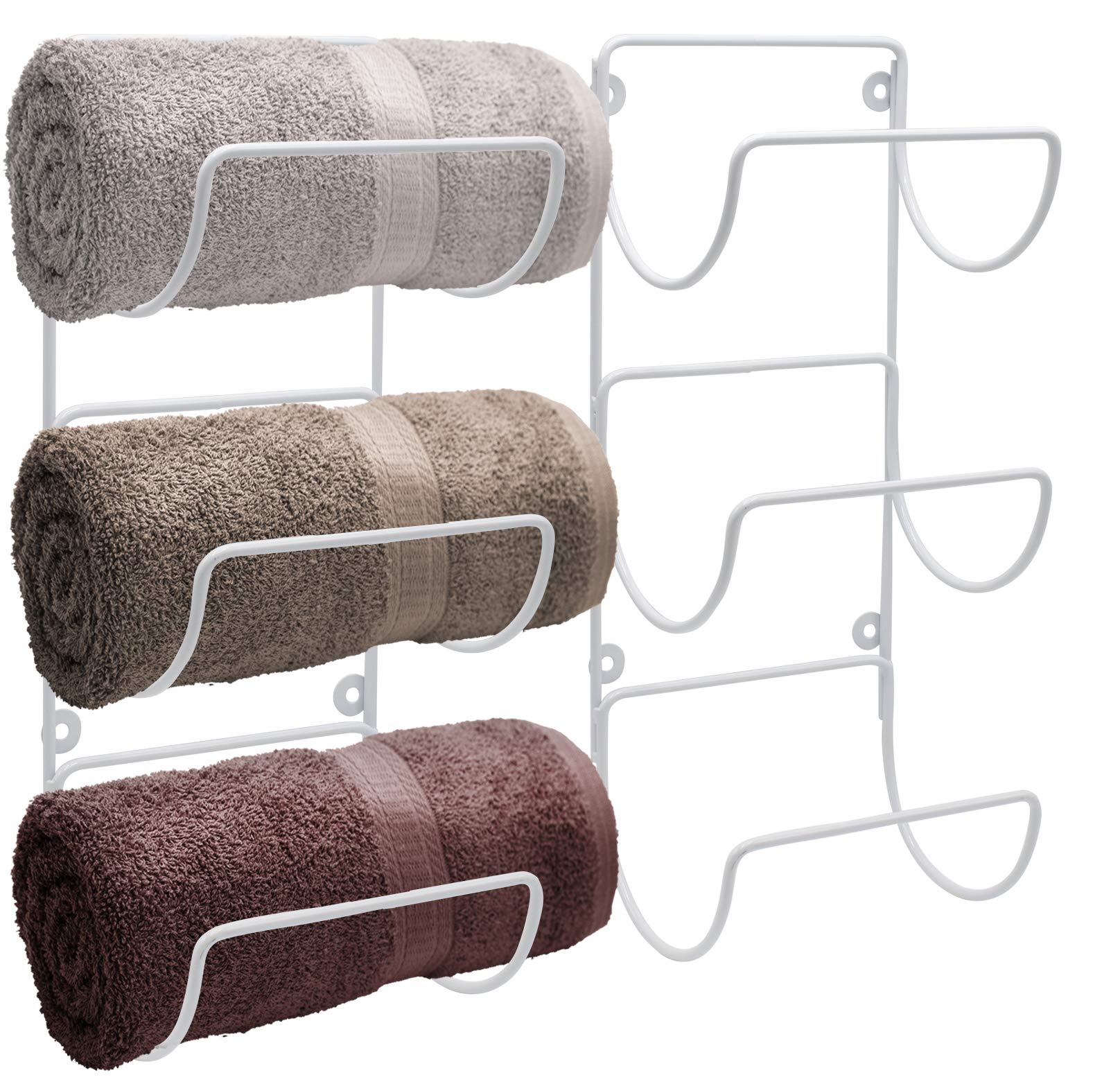 Sorbus Towel Holder for Bathroom Wall - 6 Level Wall Mounted Towel Rack Shelves for Rolled Bath Towels, Washcloths, Linens - White Hanging Towel Racks for Bathroom, Spa, Salon, Towel Storage Organizer
