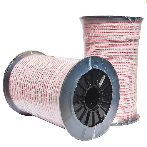 Miniatura 4 de Cinta de polietileno eléctrica para valla  5 conductores de acero inoxidable de larga duración  Rollo de 656 pies  Polytape blanco y rojo de 12