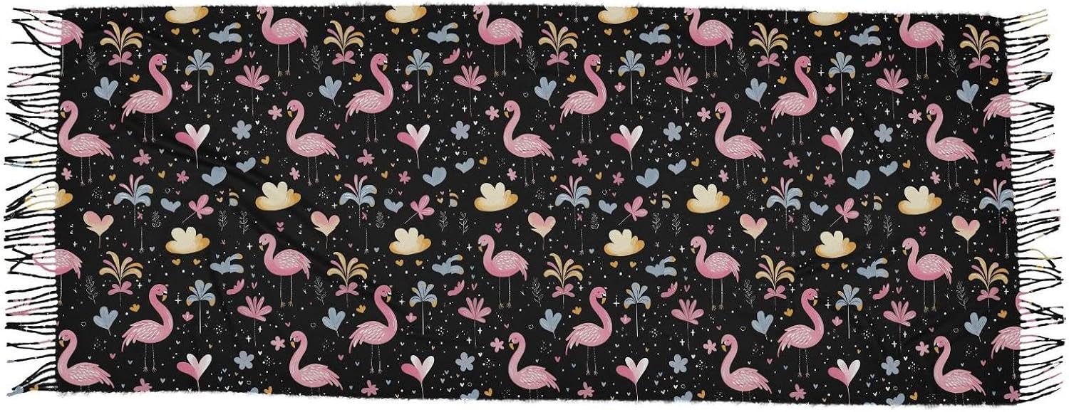 Winter Scarf for Women Pink Flamingo Black Fashion Tassel Shawl Wraps for Women, Cold Weather Warm Womens Scarves Soft Long Scarf Gifts