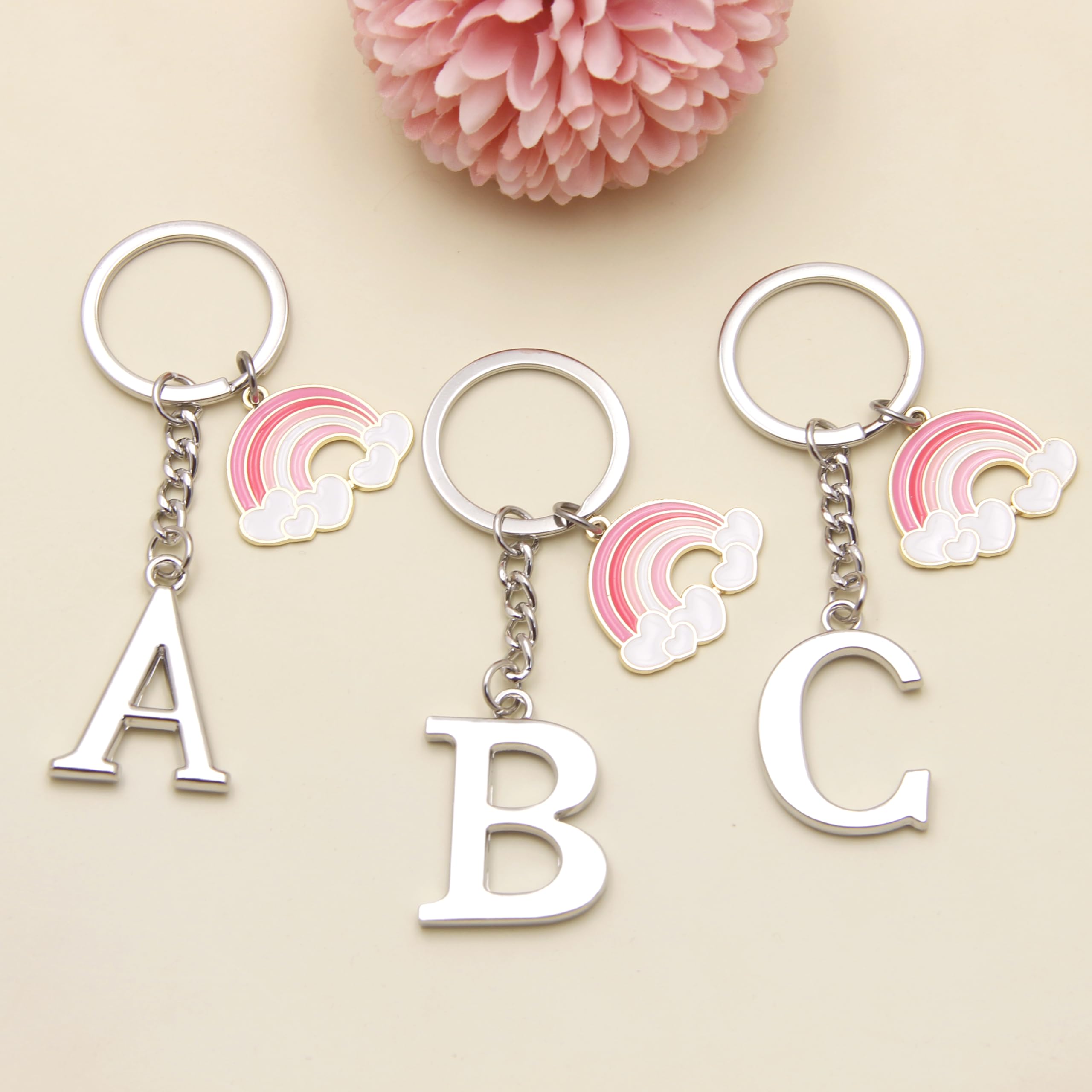 ZYMGUO Portachiavi Lettera Iniziale Ciondolo,Portachiavi Regalo Amici Sorelle Amica,argento A-Z 26 lettera iniziale ciondolo portachiavi - Regalo Donna Uomo Compleanno,Portafortuna Portachiavi