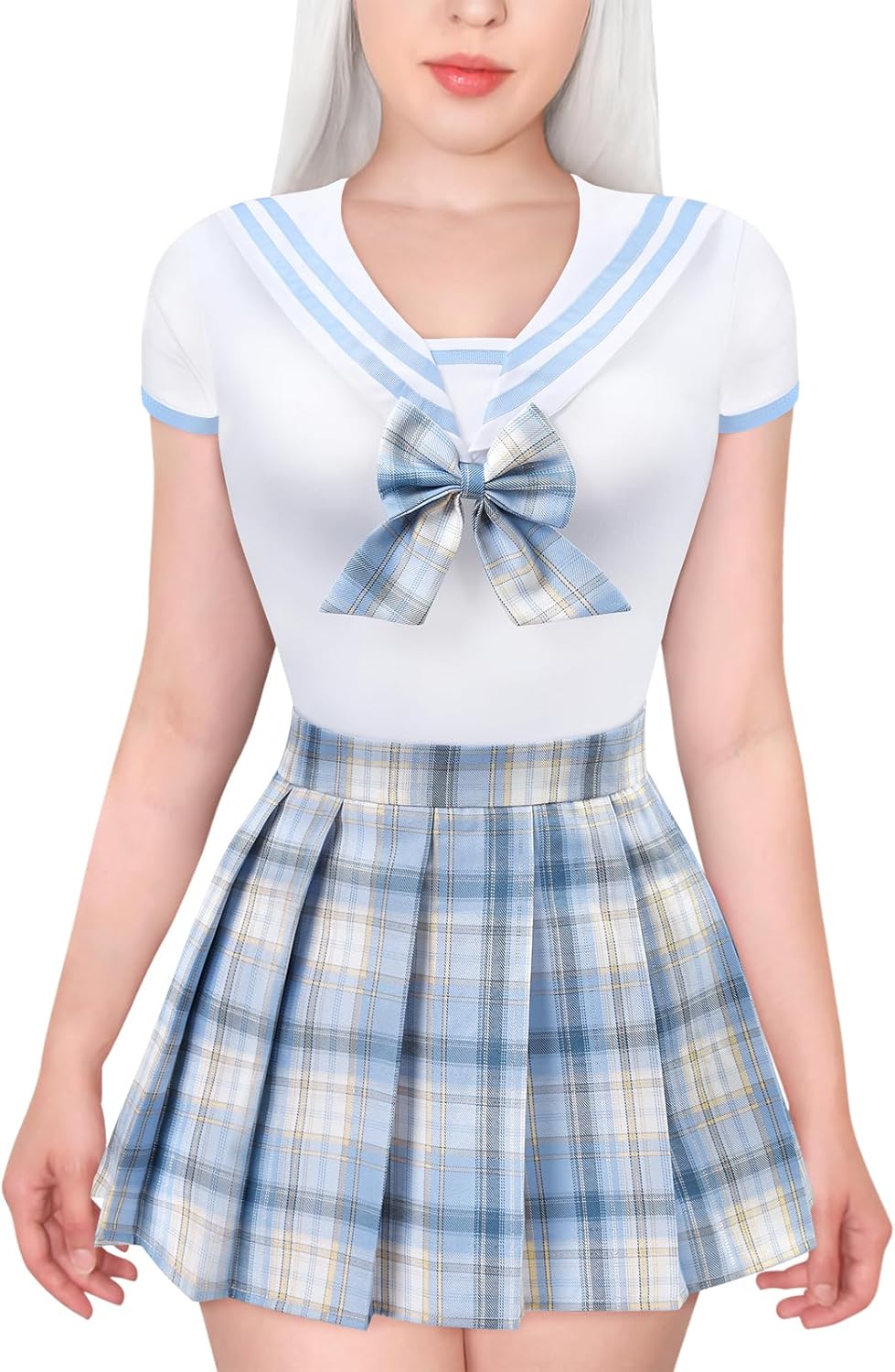Littleforbig Cotton Romper Onesie Pajamas Bodysuit - Magical Girl Pastel Plaid Skirt Set