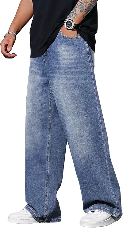 Zewool Heren Baggy Jeans Hip Hop Brede Been Skater Jeans Extra Losse Denim Broek Y2k Skateboard Streetwear, G20 Blauw, M