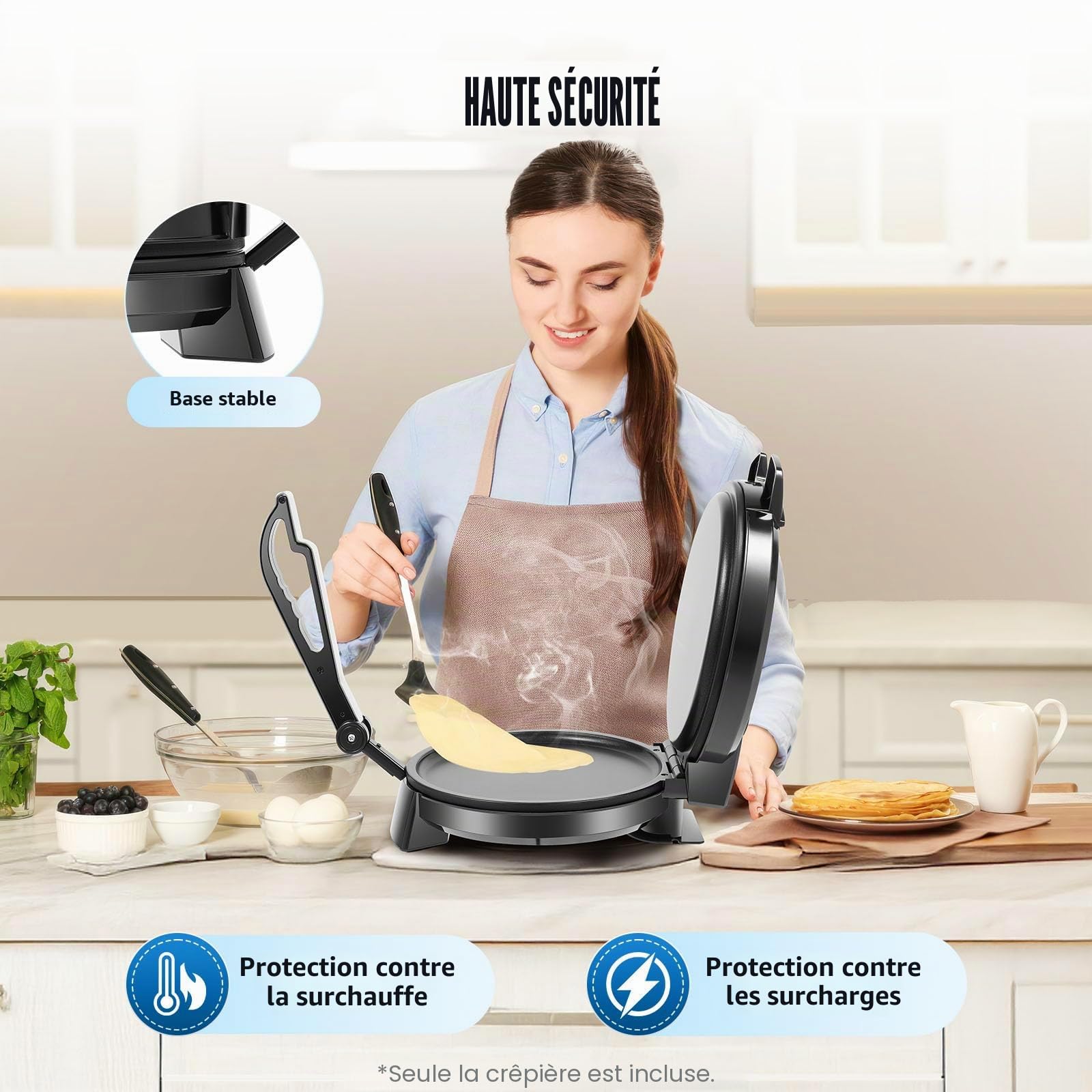 Roti Maker électrique avec chauffage double face, revêtement antiadhésif, thermostat réglable pour crêpes et pains plats