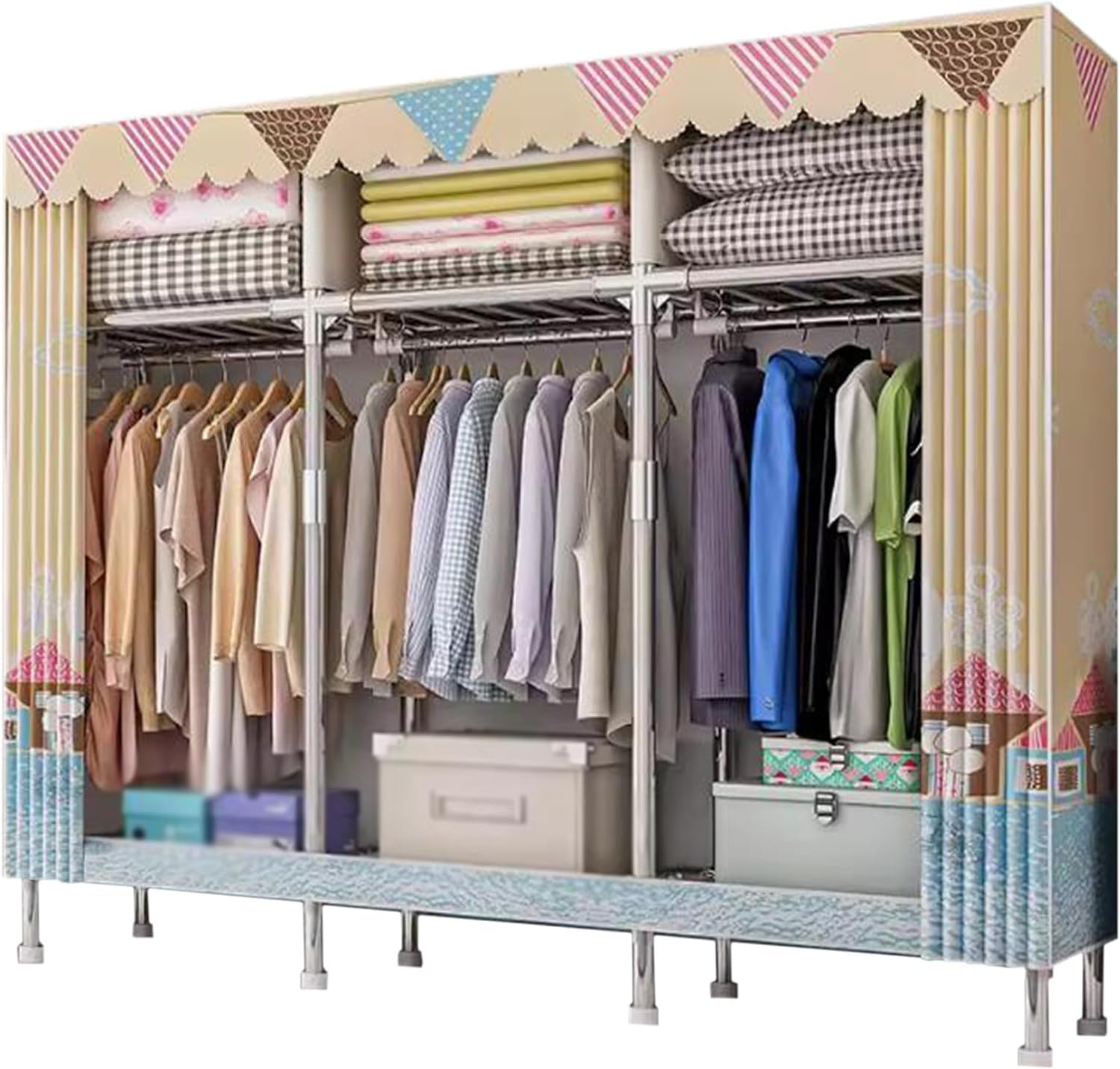 Portable Closet Portable Wardrobe Closet Steel Frame Wardrobe Closet Easy to Assemble Closets for Bedroom 146cm/168cm/207cm Clothes Closet Spacious