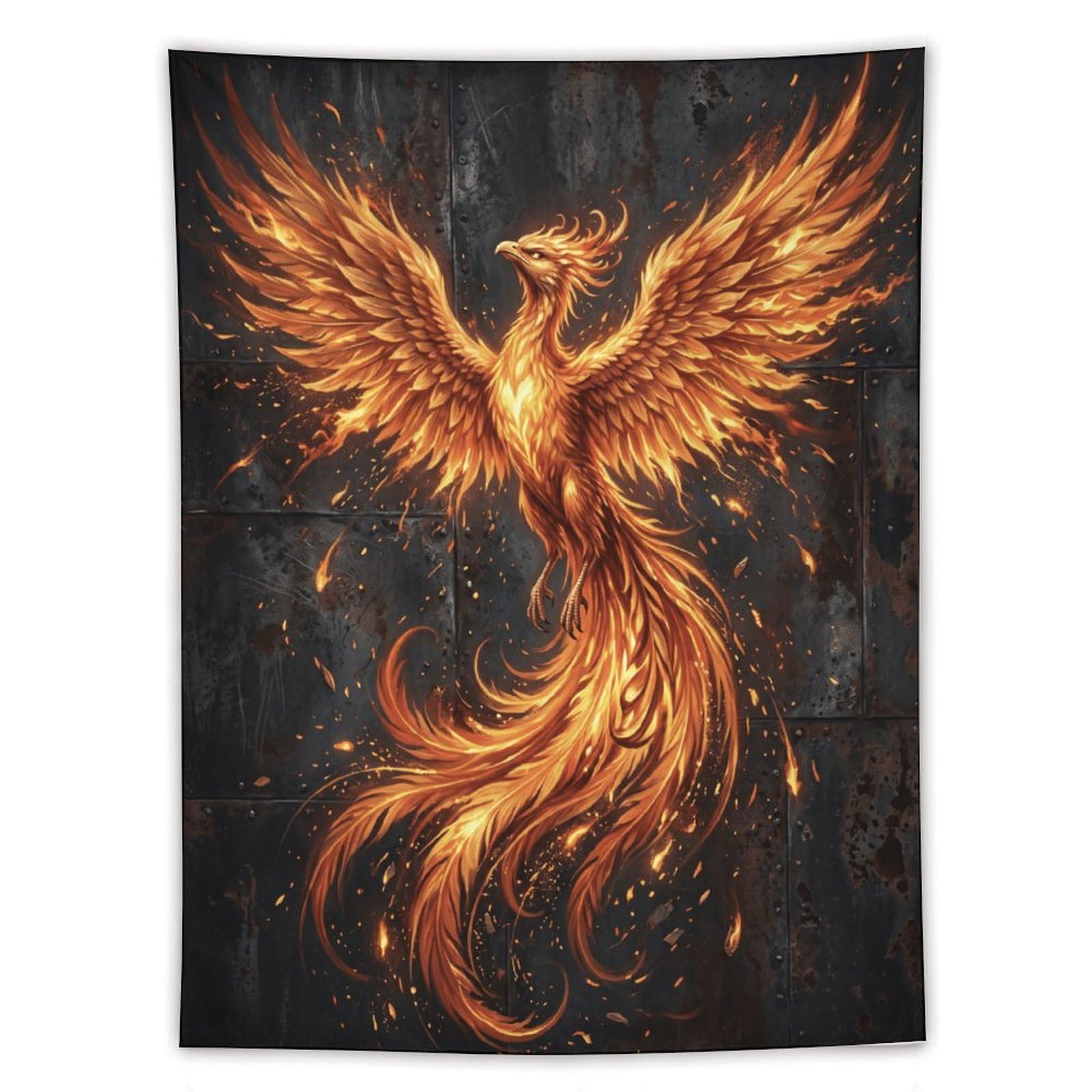 W7C8U2X3 Black Fire Phoenix Wall Tapestry, Fantasy Illustration, Office