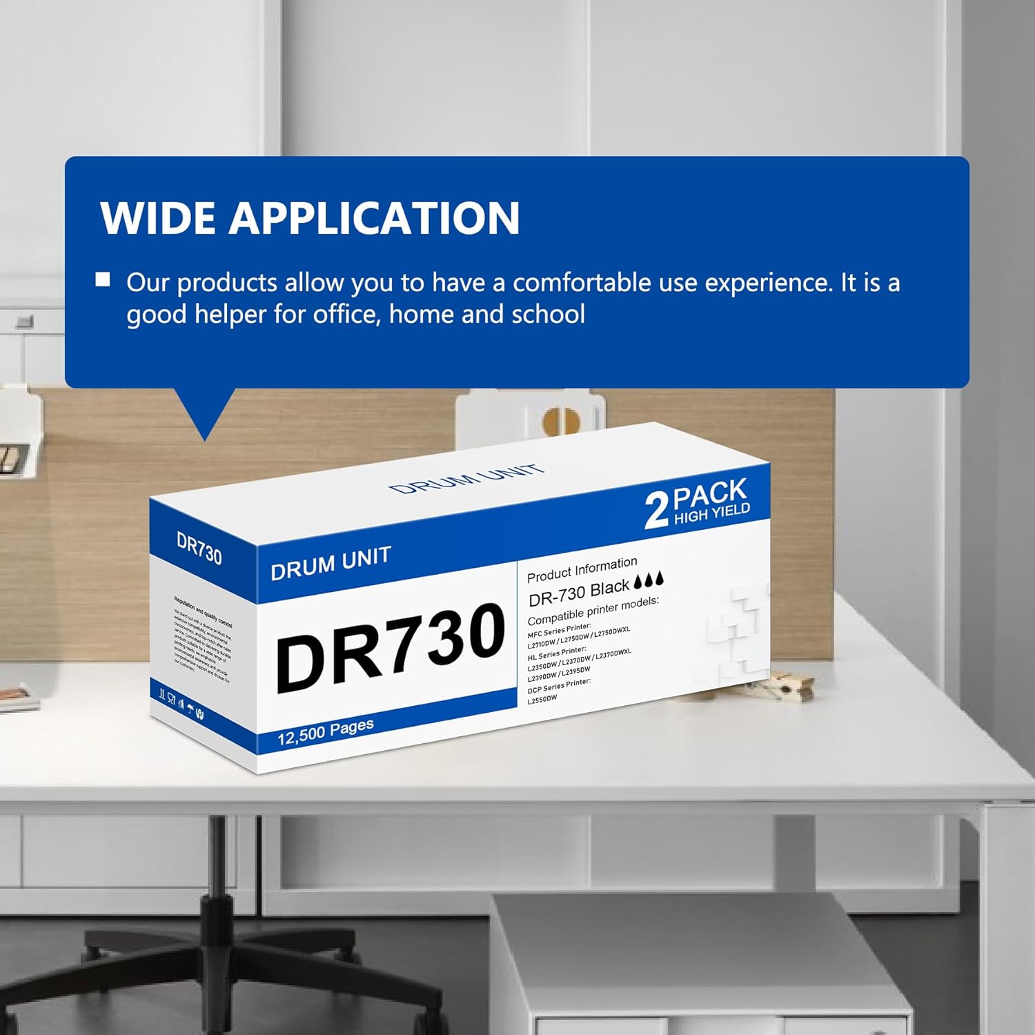 DR730 Drum Unit 2 Pack (NOT Toner) Replacement for Brother DR-730 DR730 Drum Unit Black MFC-L2710DW MFC-L2750DW HL-L2395DW HL-L2370DW HL-L2350DW HL-L2390DW DCP-L2550DW Printer