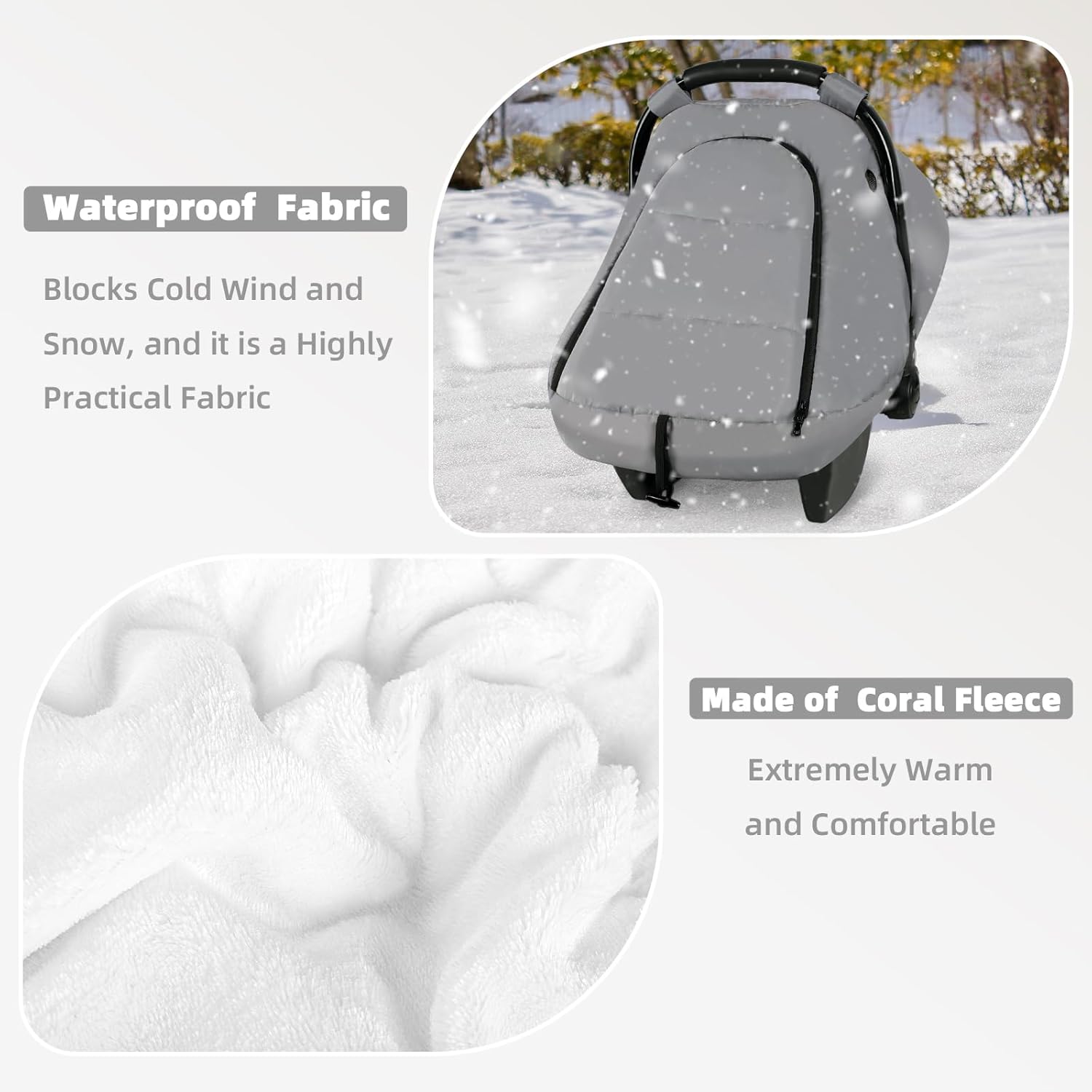 SWESEN Winter Car Seat Covers for Babies, Cozy & Warm Cover, Infant Car Seat Canopy Water Resistant, Universal Cold Weather Shield, Grey