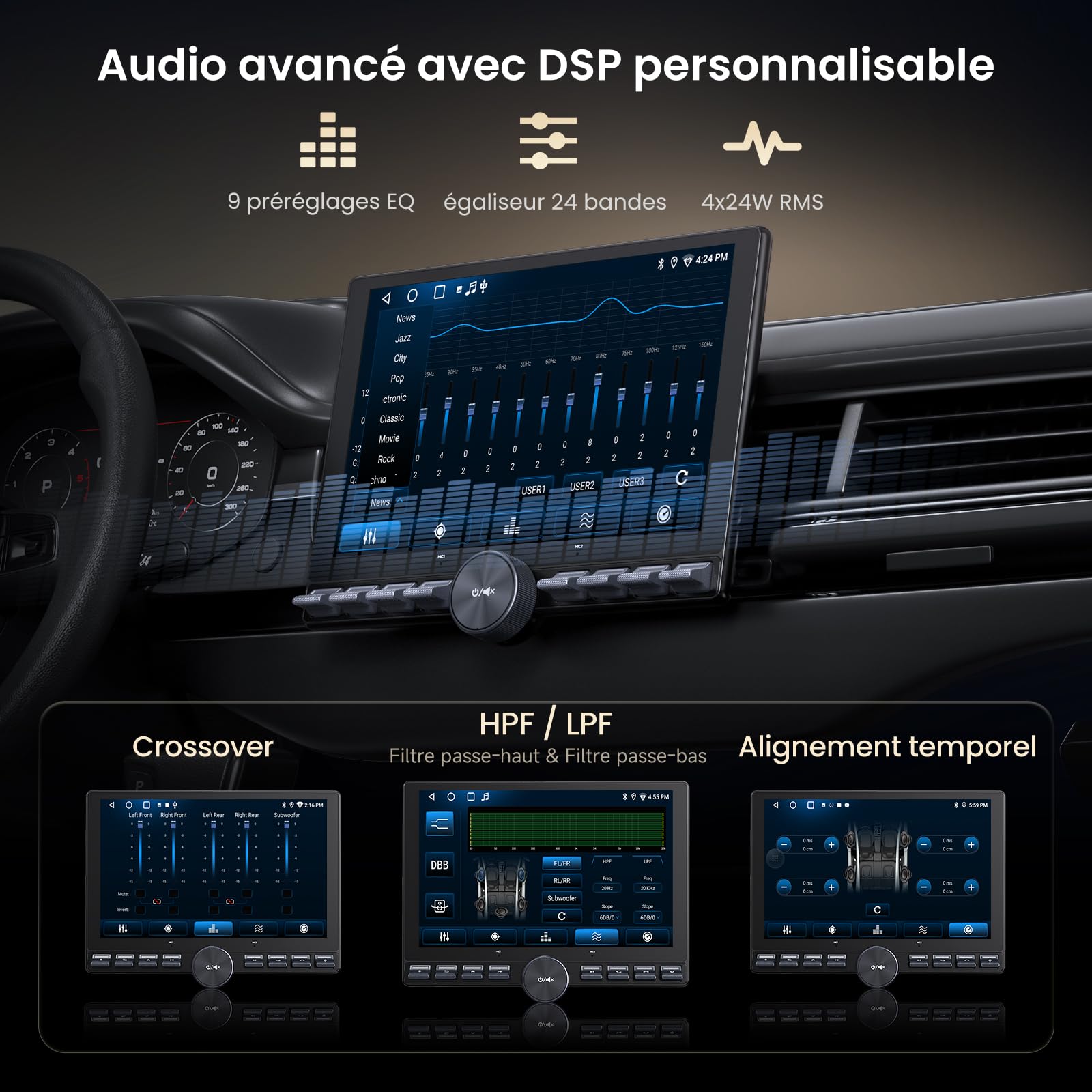 ATOTOZONE 10,1" FlexView Autoradio Android Adaptatif pour 1 Din et 2 Din, Écran Flottant ChatGPT AI Radio, Wi‑FI/USB/Bluetooth, CarPlay & Android Auto sans Fil, EQ/DSP/RDS, Caméra de Recul