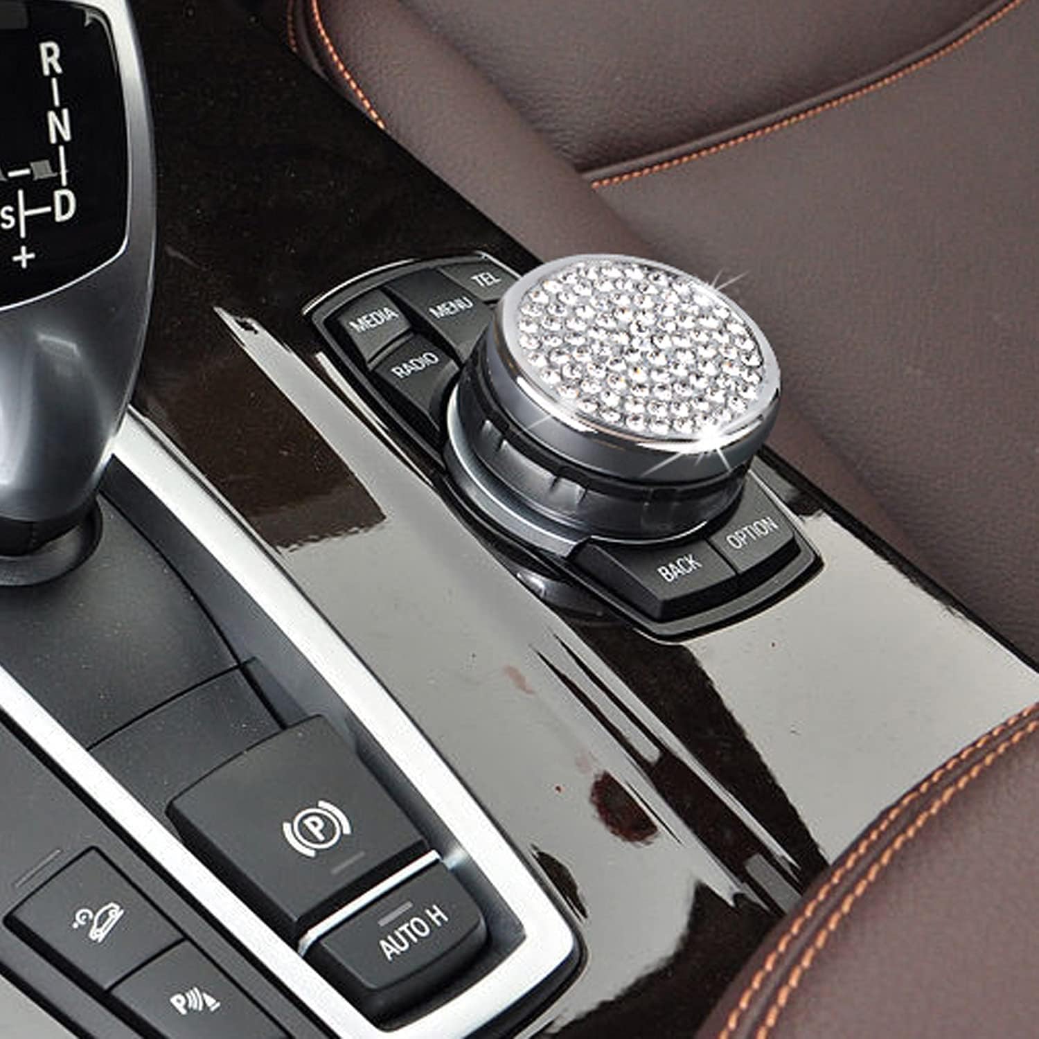 MICROCK Bling Accessories for BMW 1 2 3 5 7 Series X1 X3 X5 X6 Media iDrive Control knob Cover Rhinestone Crystal, Inner Diameter 2.17in, Height 0.67in