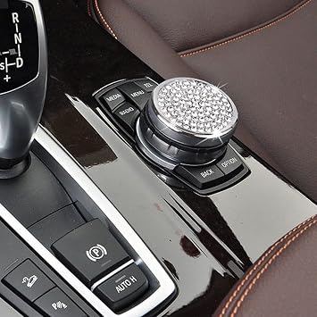 MICROCK Bling Accessories for BMW 1 2 3 5 7 Series X1 X3 X5 X6 Media iDrive Control Switch Button knob Cover Rhinestone Crystal Button, Inner Diameter 1.57 in